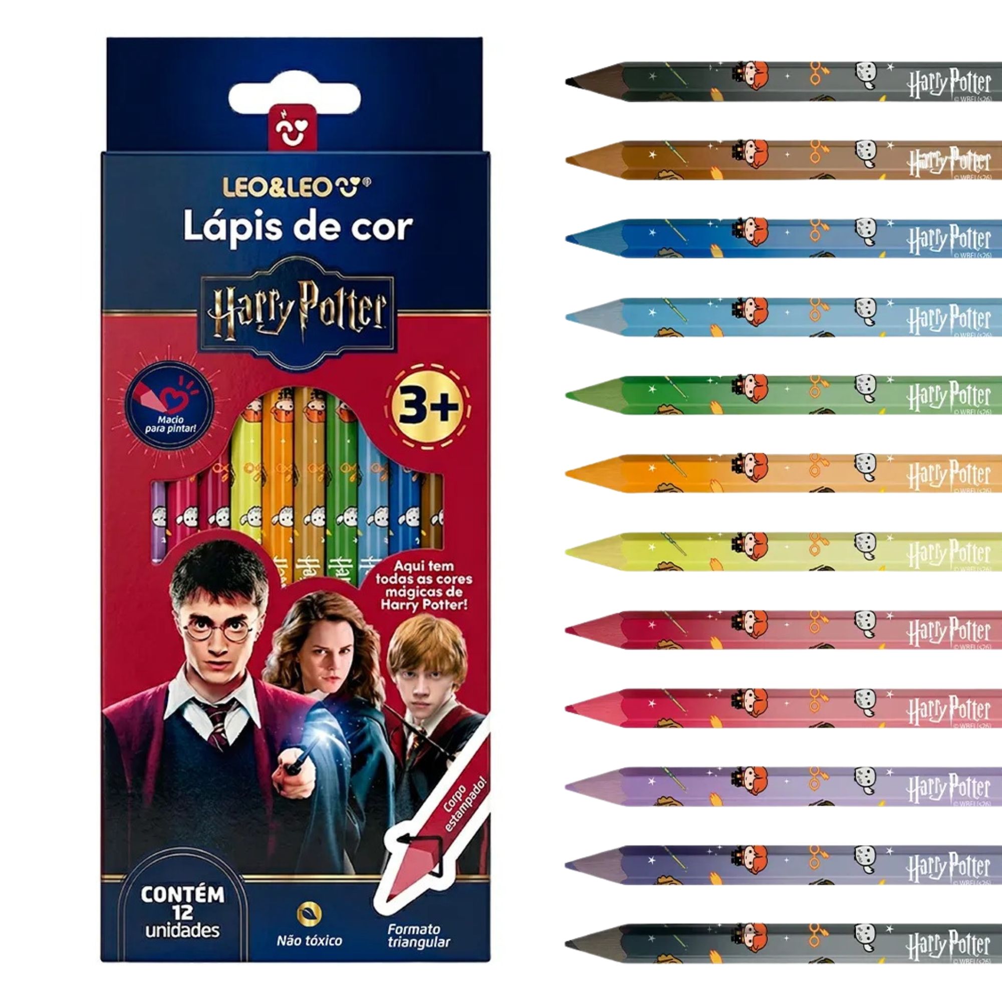 Lápis de Cor Harry Potter Formato Triangular 12 Cores Leo&Leo Leonora - 10764