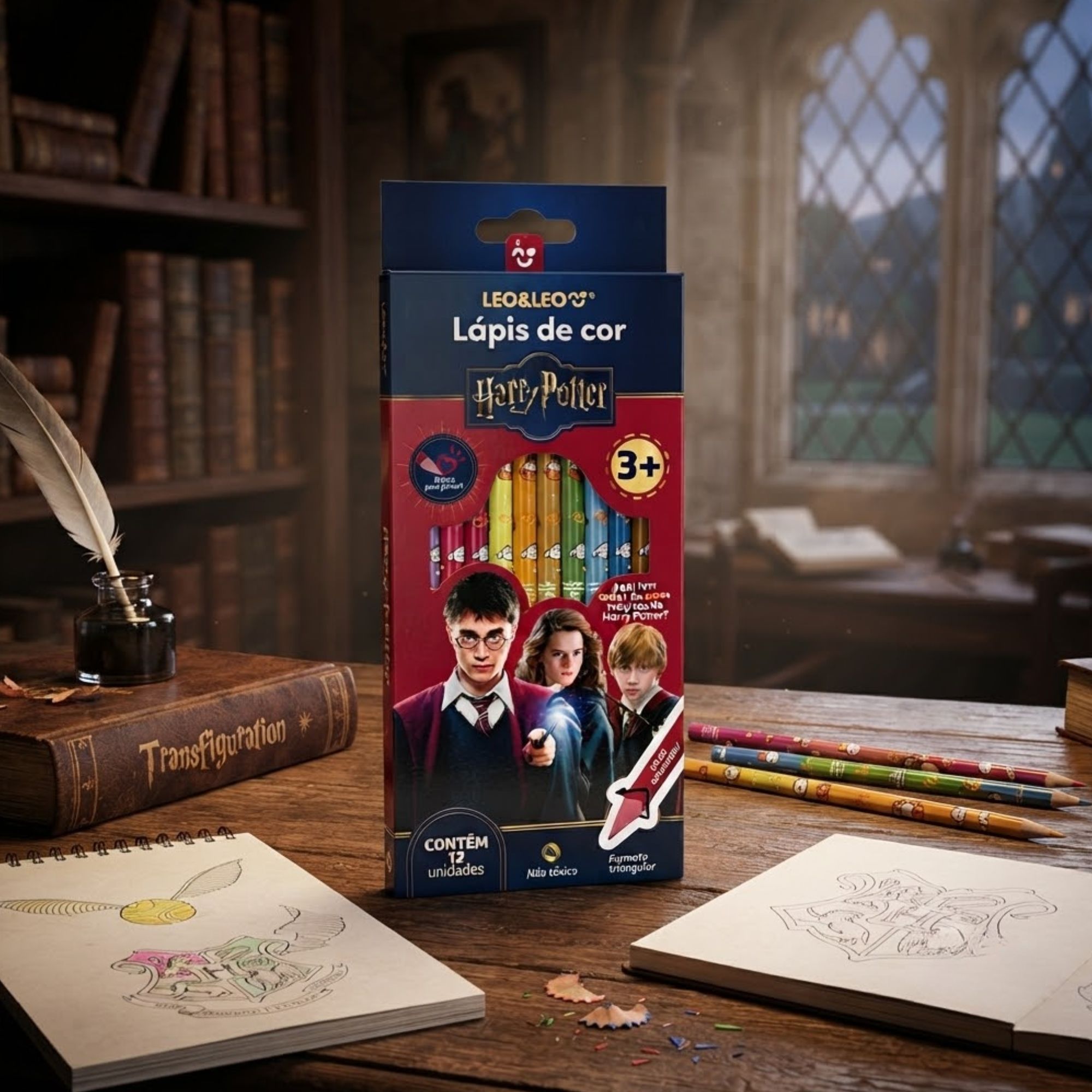 Lápis de Cor Harry Potter Formato Triangular 12 Cores Leo&Leo Leonora - 10764