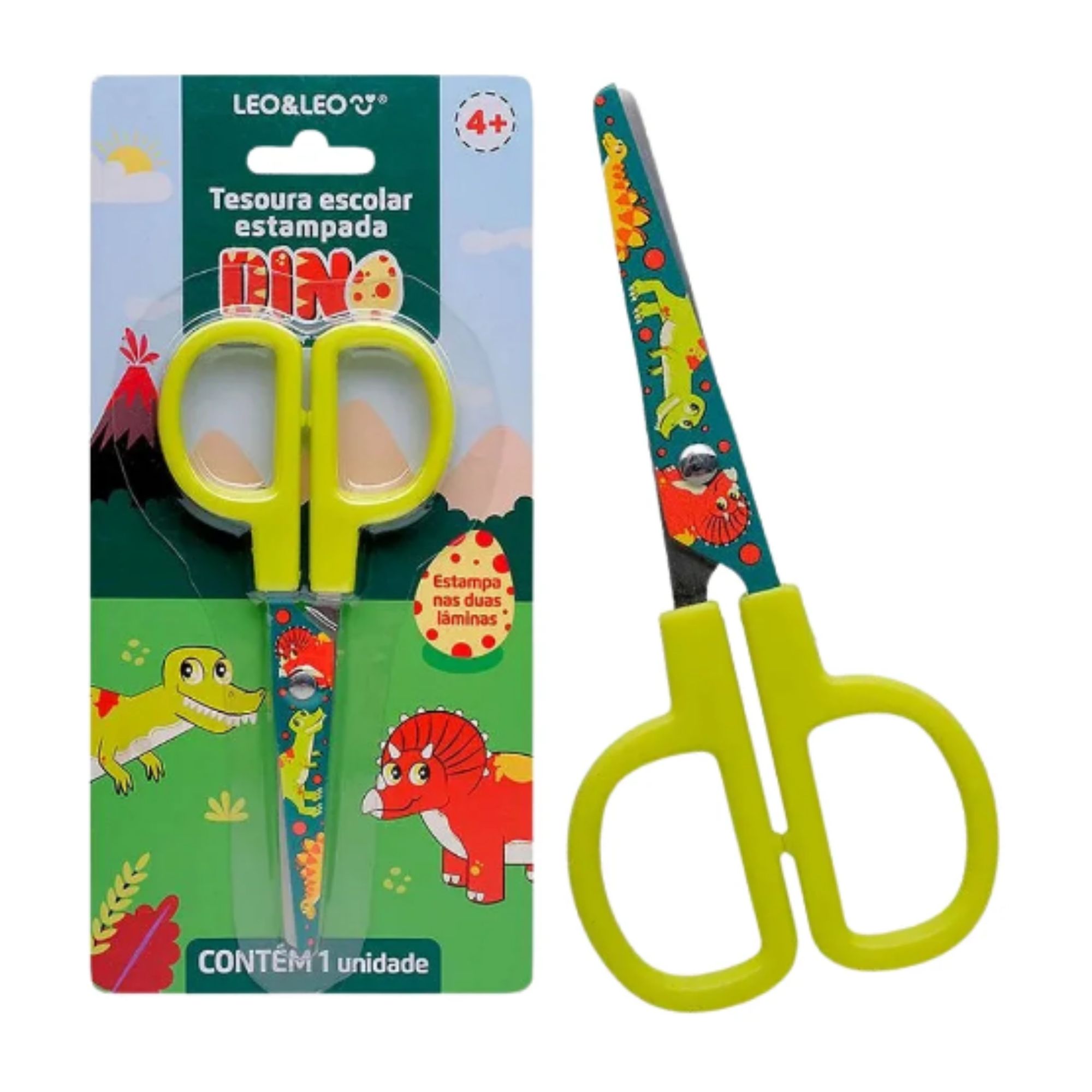 Tesoura Escolar Estampada Dino Infantil Leo&Leo Leonora - 10779