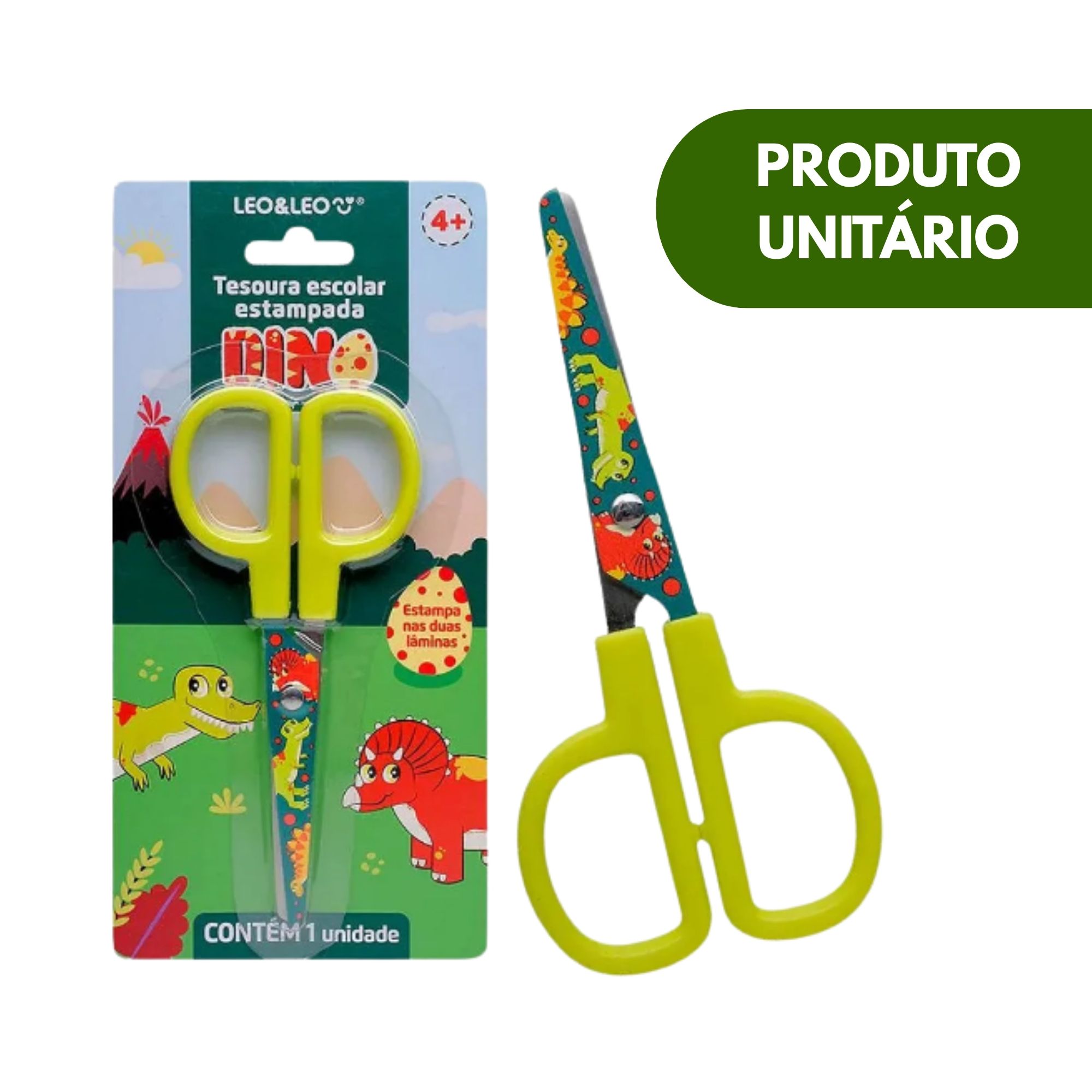 Tesoura Escolar Estampada Dino Infantil Leo&Leo Leonora - 10779