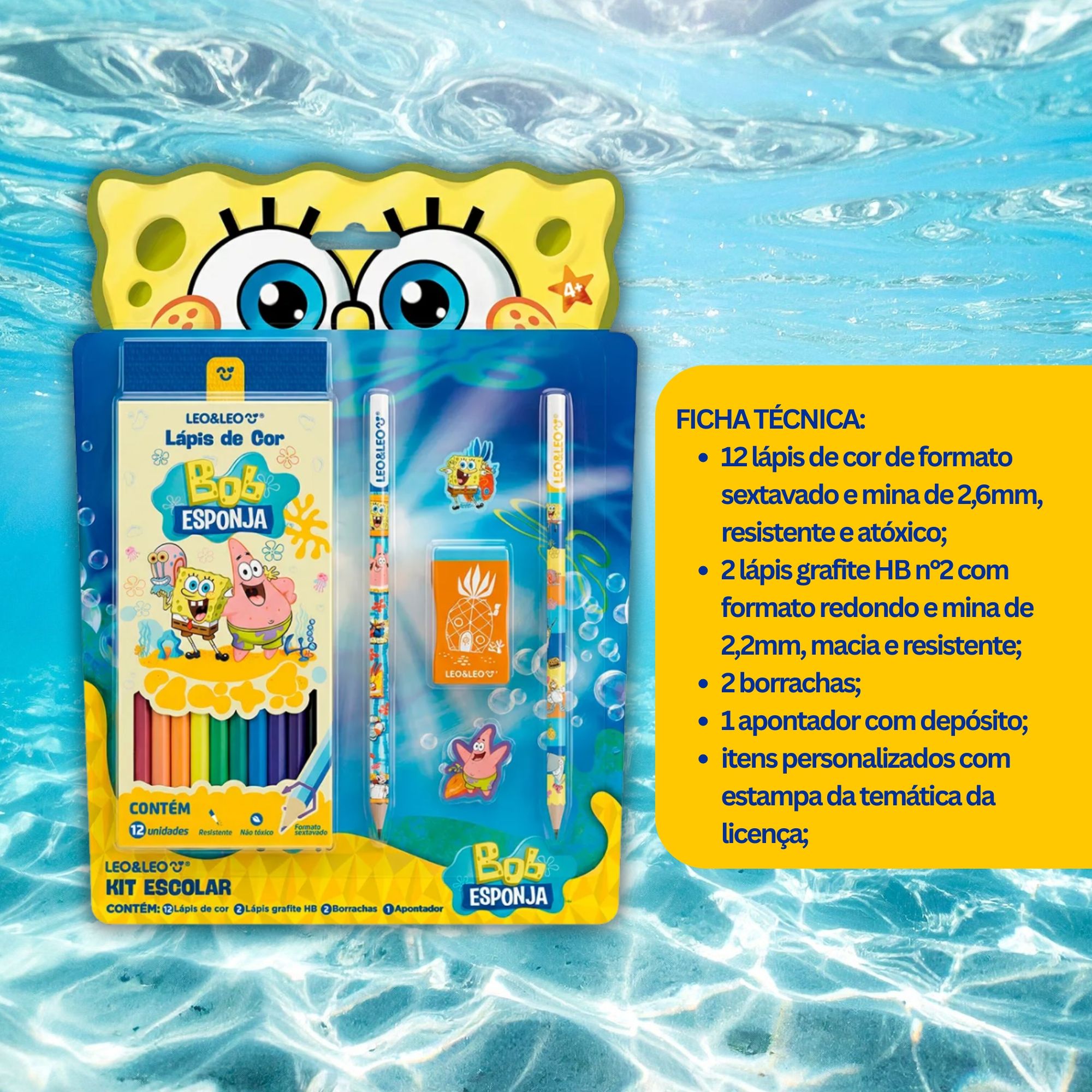 Kit Escolar Bob Esponja 17 Itens Leo&Leo Leonora - 10811
