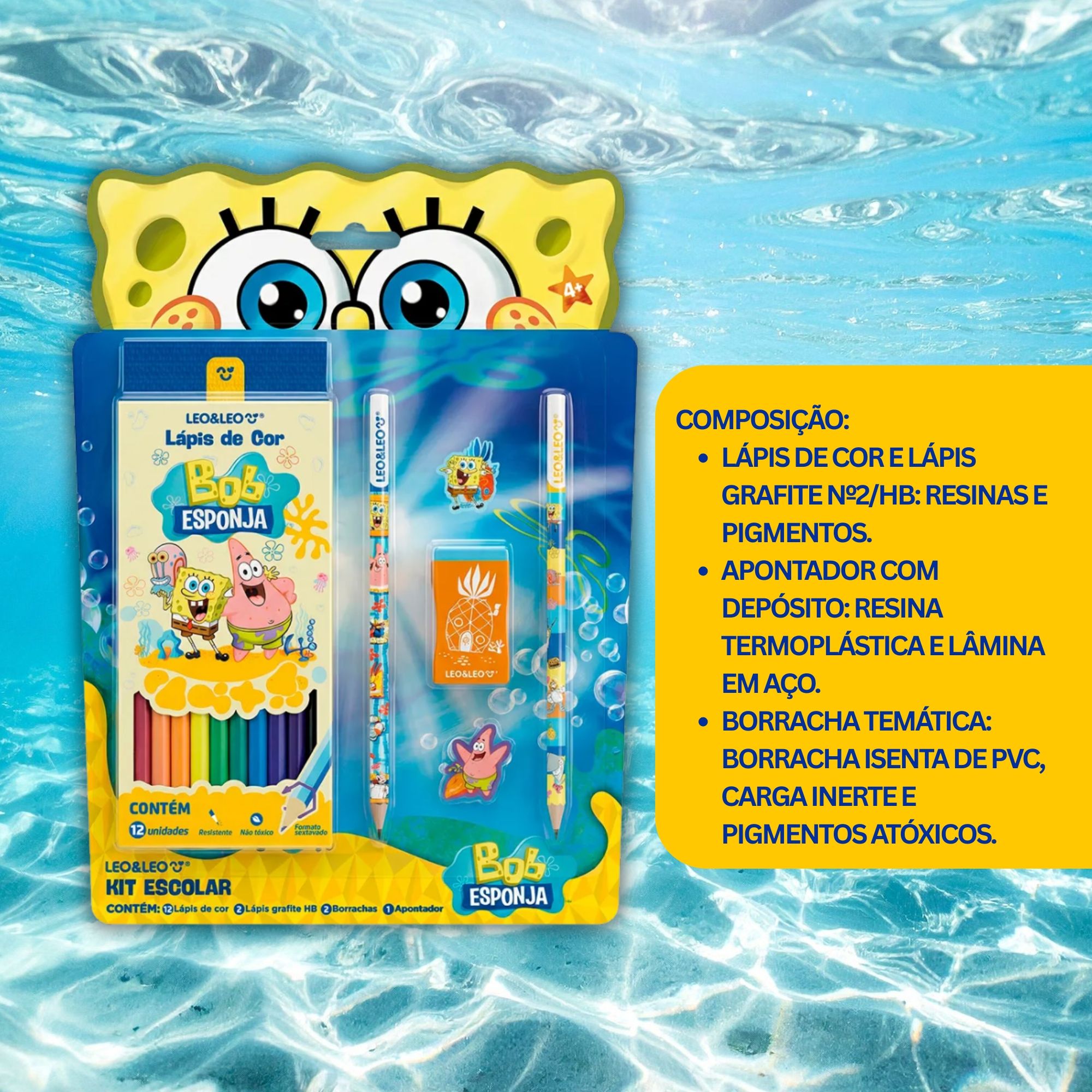 Kit Escolar Bob Esponja 17 Itens Leo&Leo Leonora - 10811