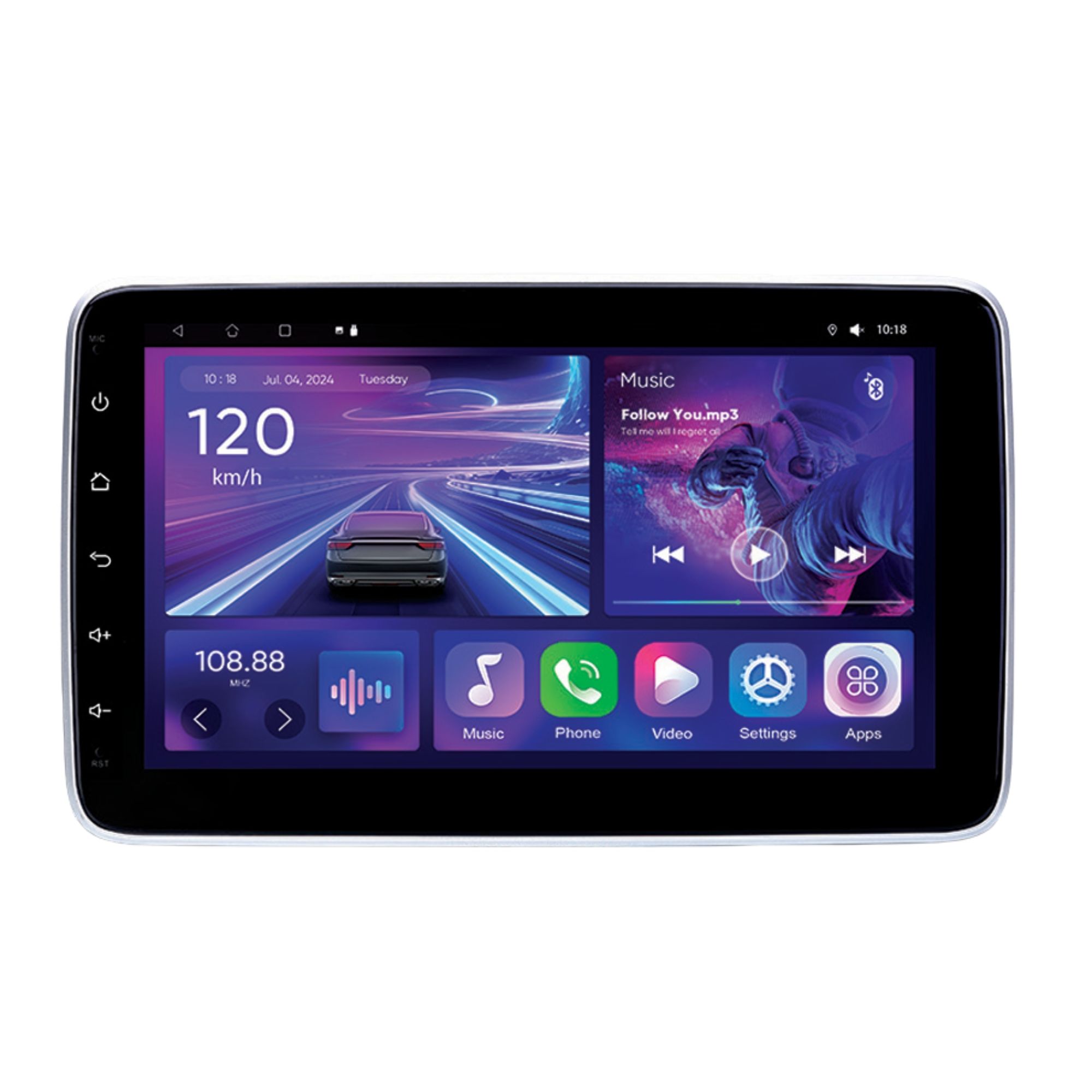 Central Multimídia Tela Giratória Android 10" Carplay e Android Auto s/ Fio Roadstar - RS1115BR MI