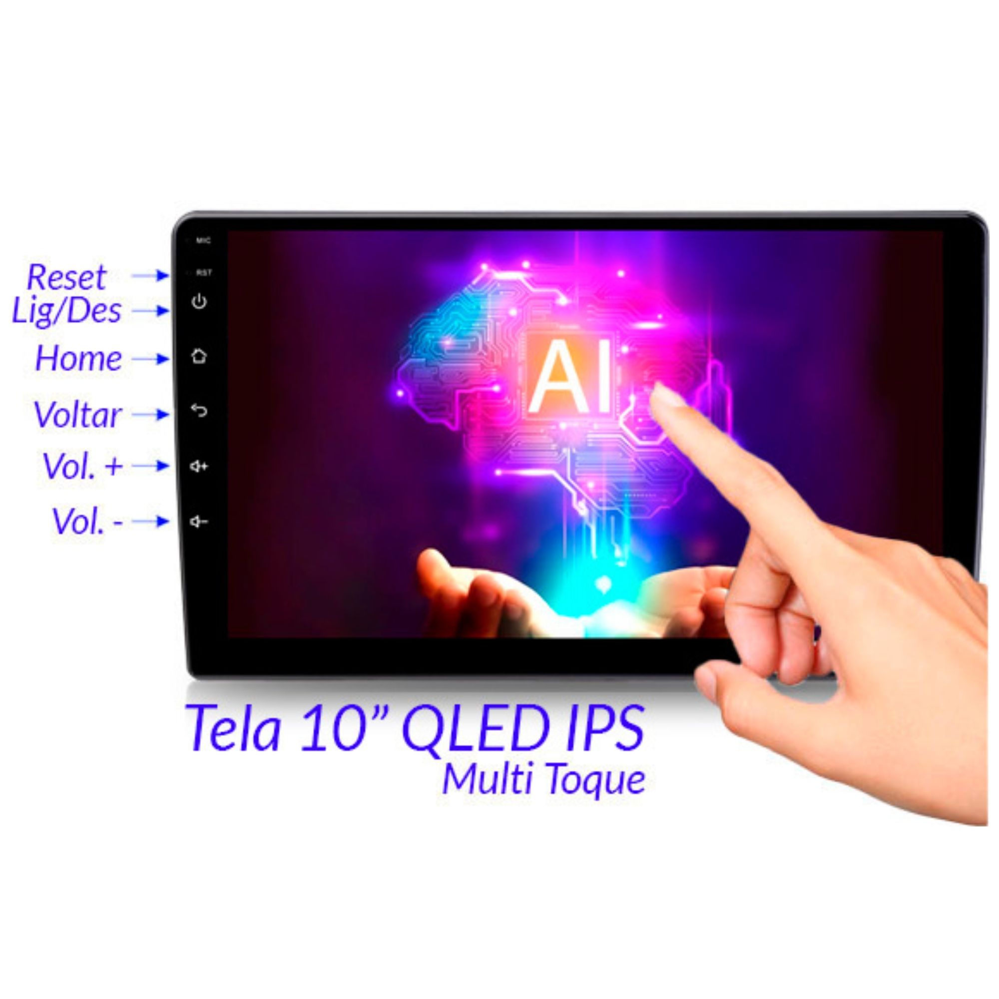 Multimídia Android c/ IA 10" Octa Core 1.6 Ghz 4x50W RMS Roadstar - RS1025BR IA MI