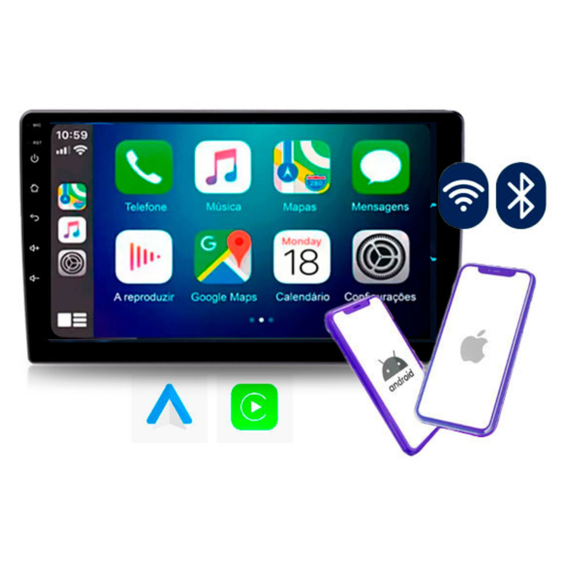 Multimídia Android c/ IA 10" Octa Core 1.6 Ghz 4x50W RMS Roadstar - RS1025BR IA MI