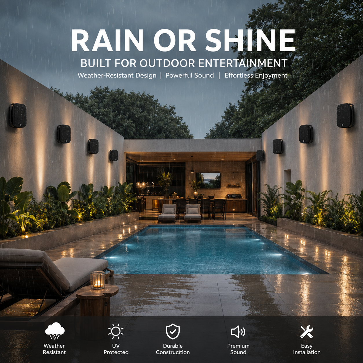 Kit Som Ambiente Amplificador Slim 4500 + 8 Caixas Parede Sol Chuva TAQ62 - Preta