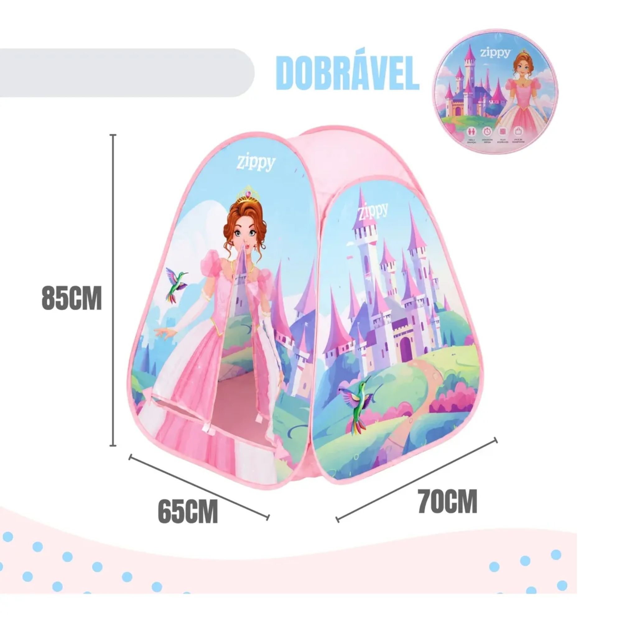 Barraca Toca Infantil Dobrável Rosa Princesas Zippy Toys - 16242