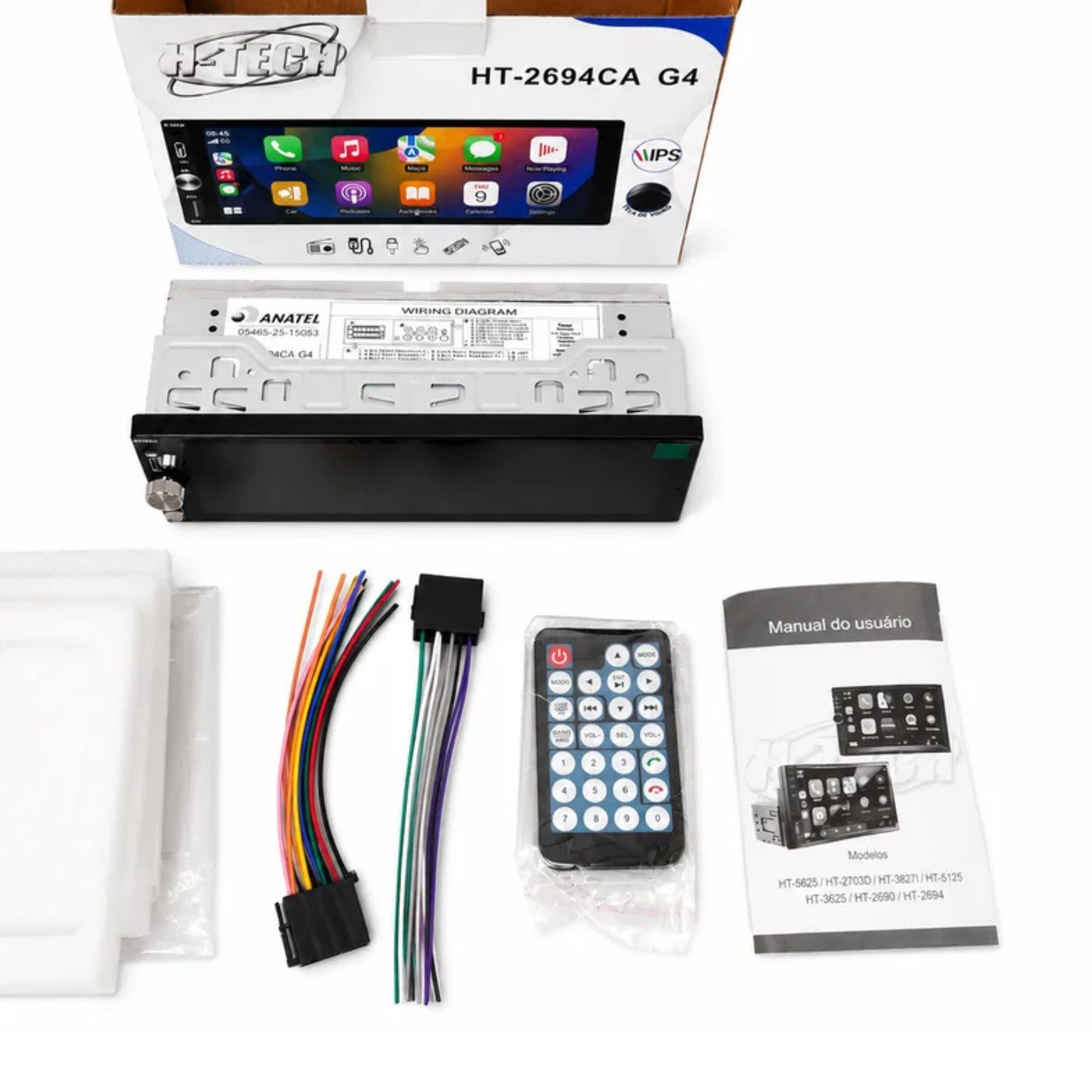 Multimídia Tela de Vidro 6.86" 4x60W RMS CP/AA Com e Sem Fio H-Tech - HT-2694CA