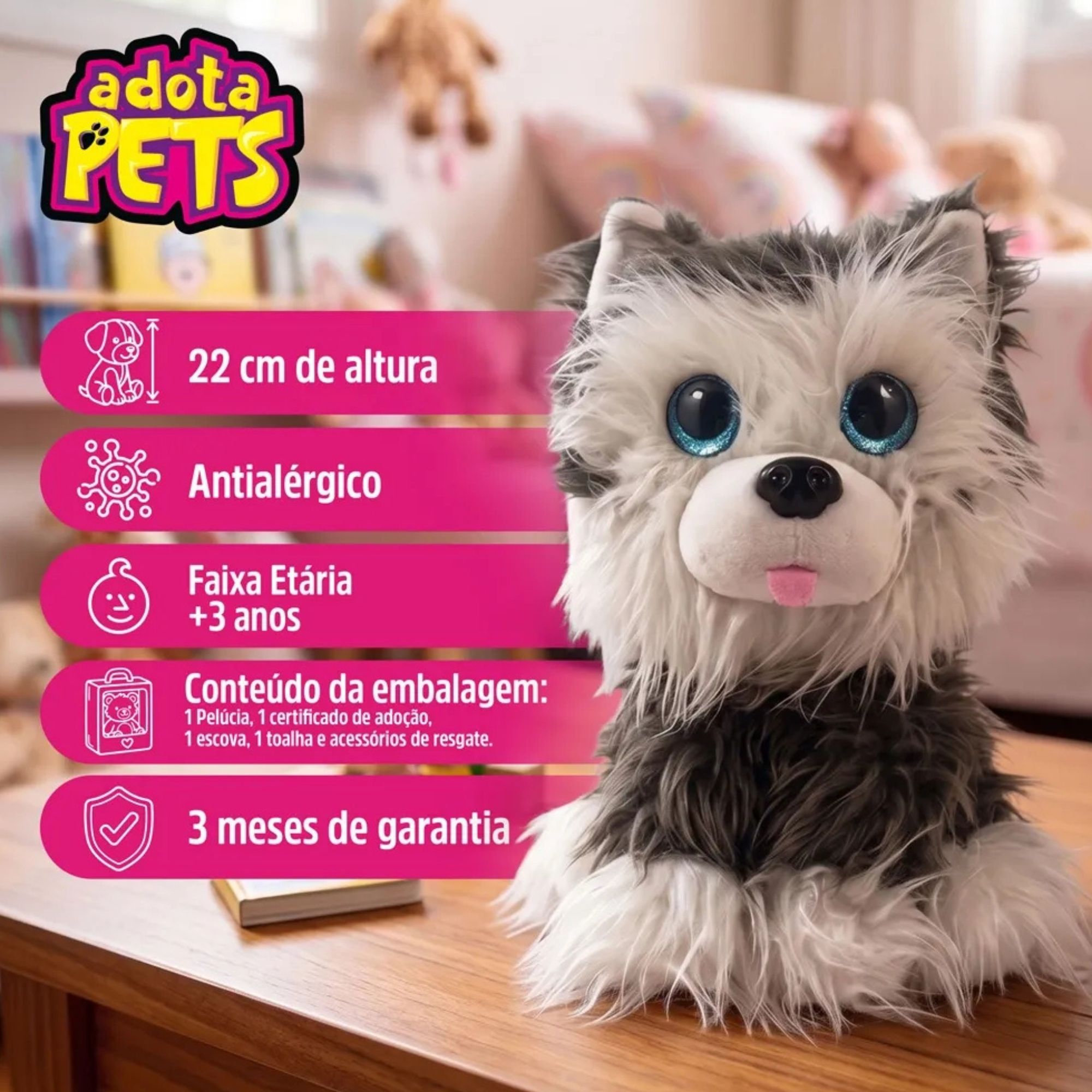 Pelúcia Adota Pets Cachorrinho Max com Acessórios e Certificado de Adoção Multikids - BR2605