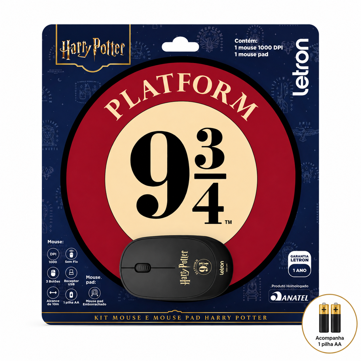 Mousepad e Mouses Letron Harry Potter (contem pilhas)