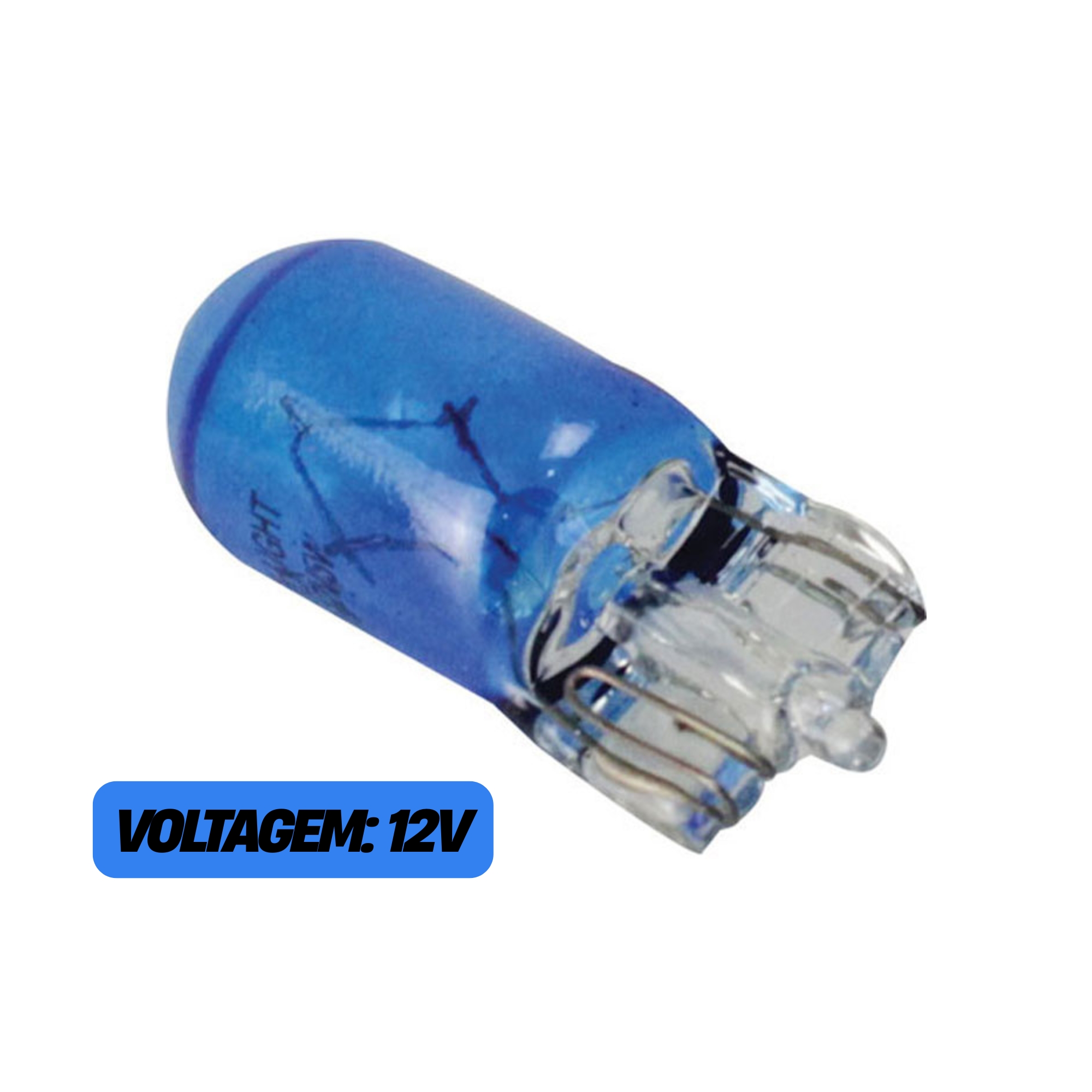 Lâmpada T10 12V W2,1 X 9,5D Pingão Azul (Caixa com 10 unidades) Shocklight - SL-12T10AZ