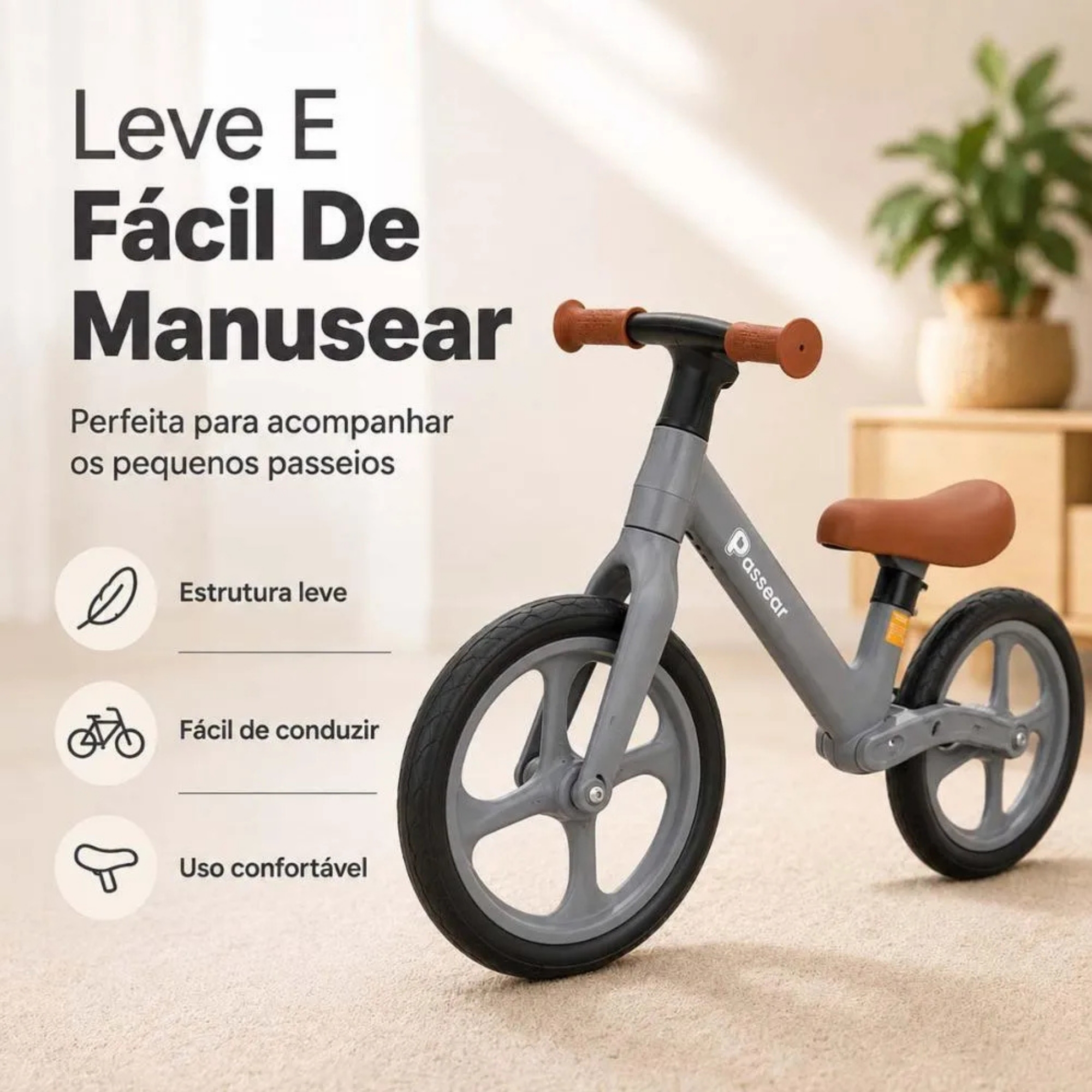 Bicicleta de Equilíbrio ZIG sem pedal cor cinza +3 Anos Passear Baby - 7908488107866