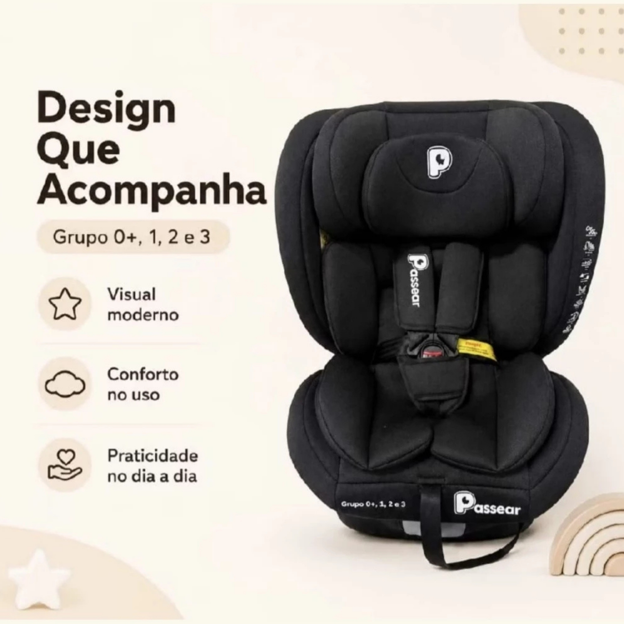 Cadeira para Carro Nora Plus com Isofix 360º Preta 0 a 36 Kg Passear Baby - 7908488108450
