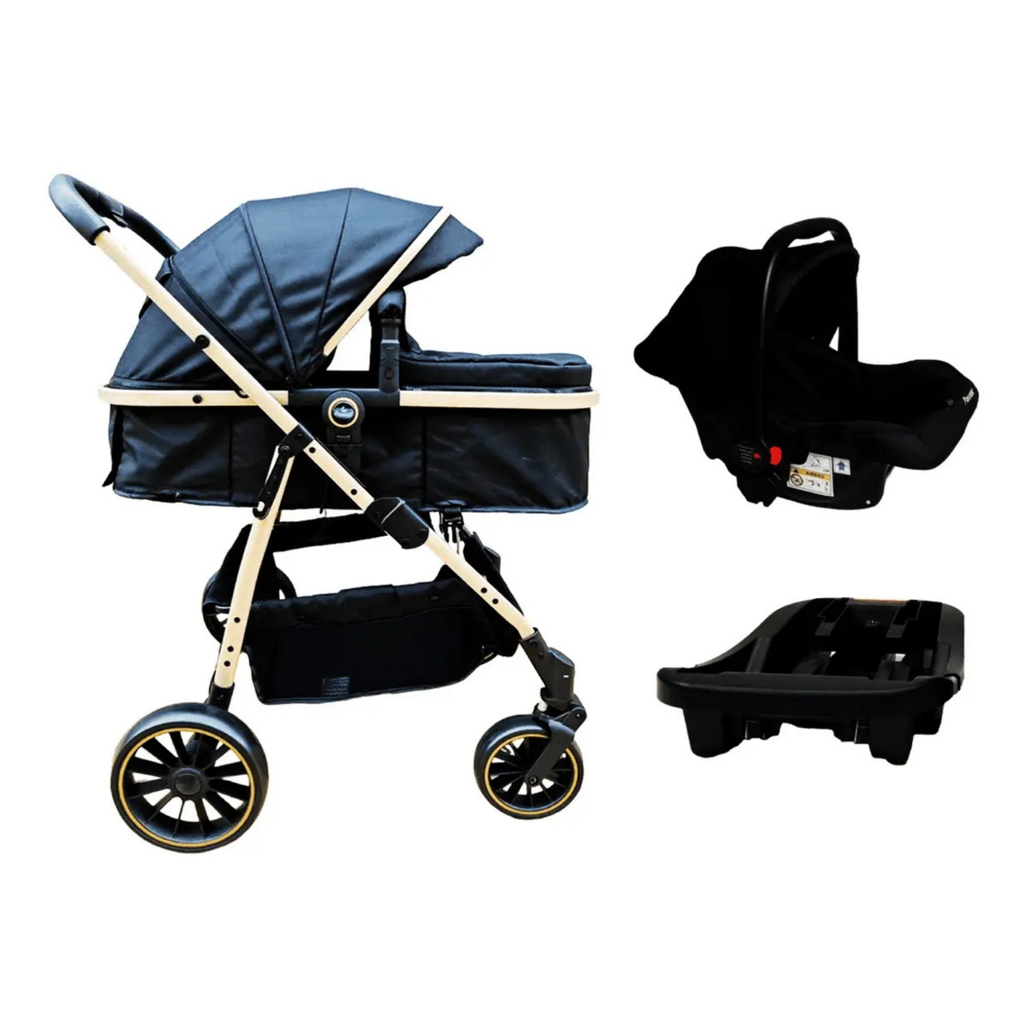 Carrinho Move Preto + Bebê Conforto Nina e Adaptador + Base Nina Passear Baby - 7908488106449