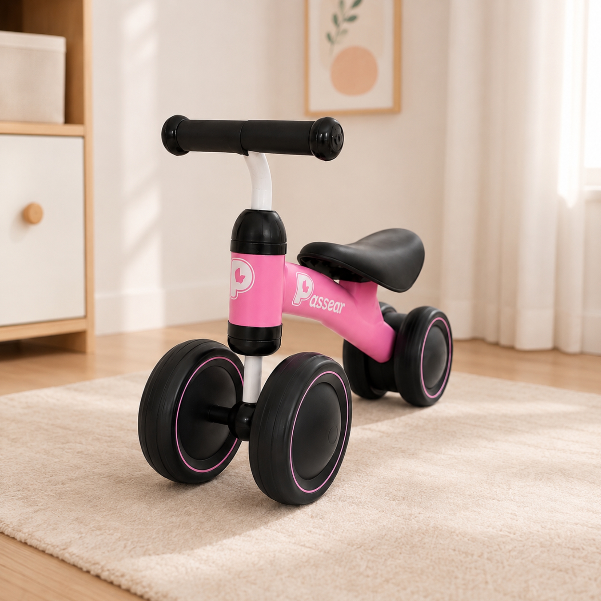 Bicicleta de Equilíbrio 4 Rodas na cor Rosa Passear Baby - 41284
