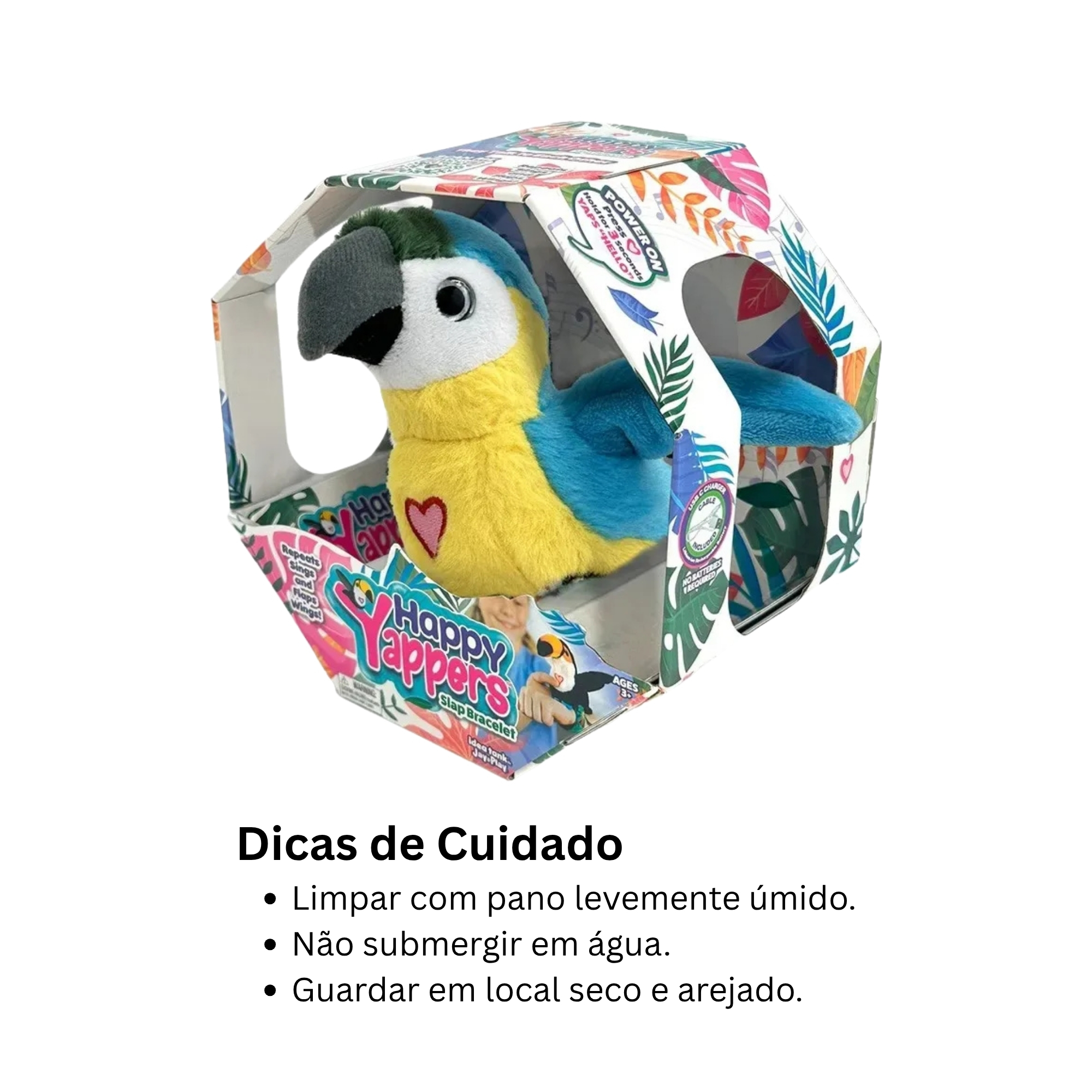 Pelúcia Interativa Happy Yappers Papagaio Azul Multikids - BR2778