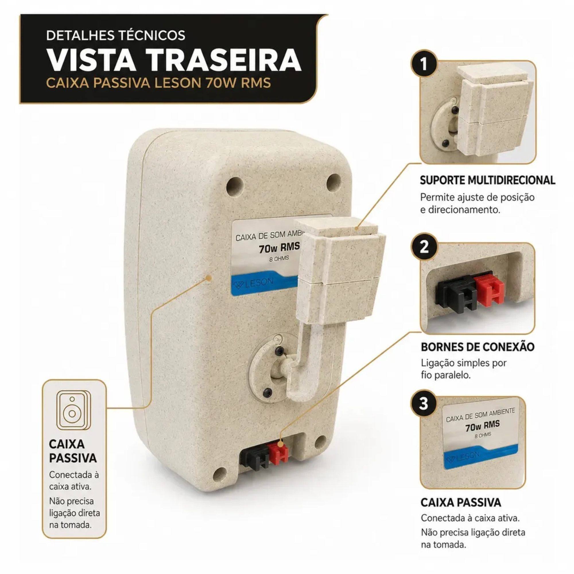 Par de Caixas de Som Ambiente 4 Polegadas 70W 8Ohms cor Marfim Leson - 2LS70CX06