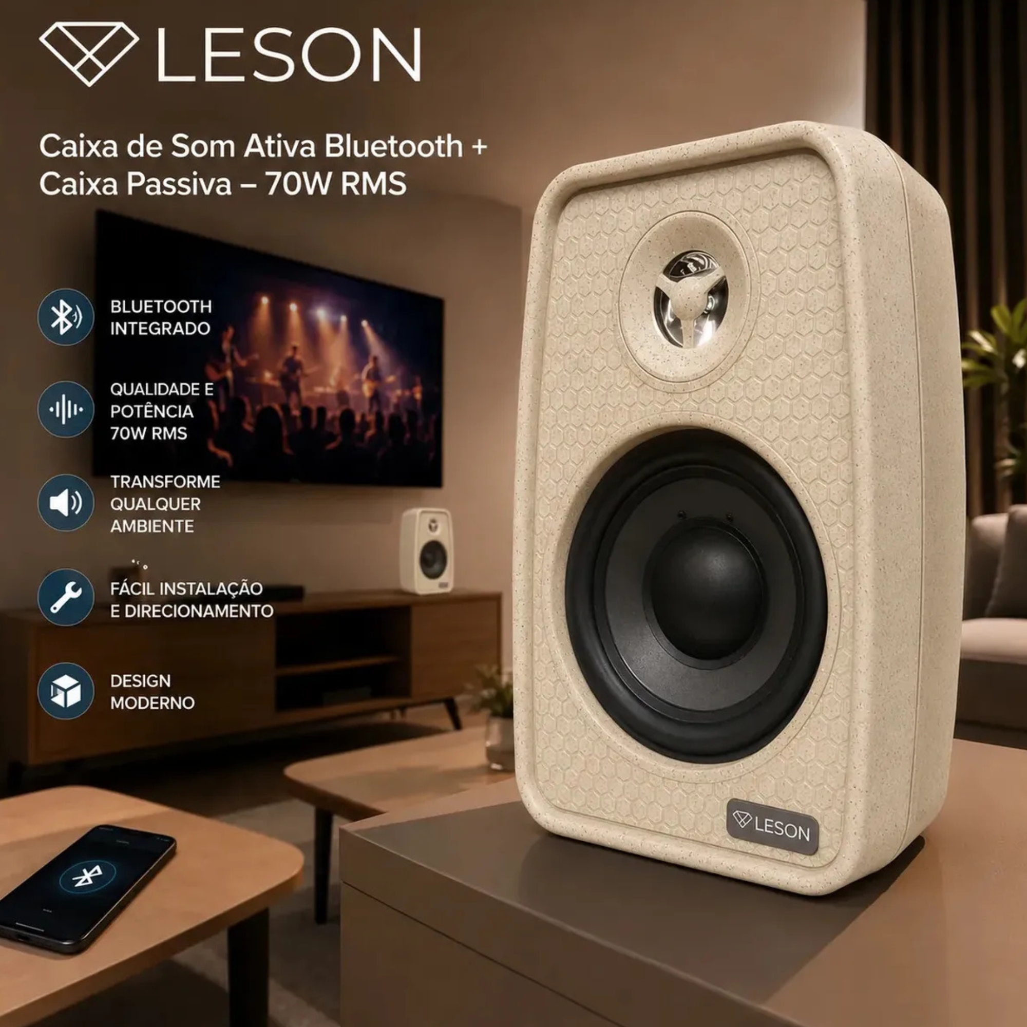 Par de Caixas de Som Ambiente 4 Polegadas 70W 8Ohms cor Marfim Leson - 2LS70CX06
