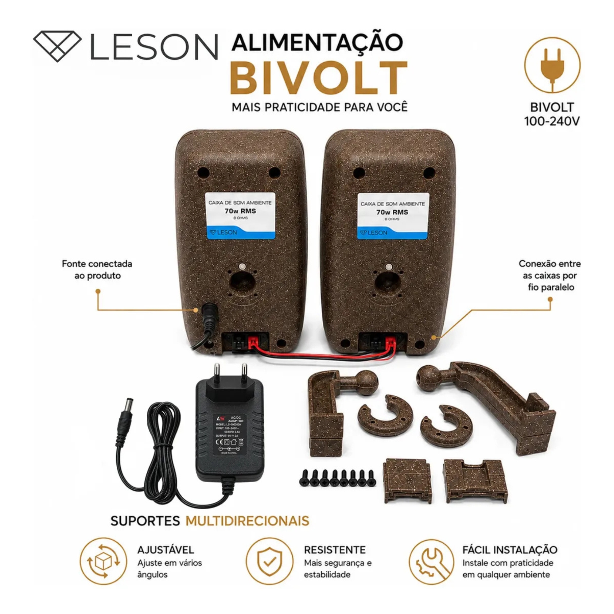 Par de Caixas de Som Ambiente 4 Polegadas 70W 8Ohms cor Imbuia Leson - 2LS70CX07