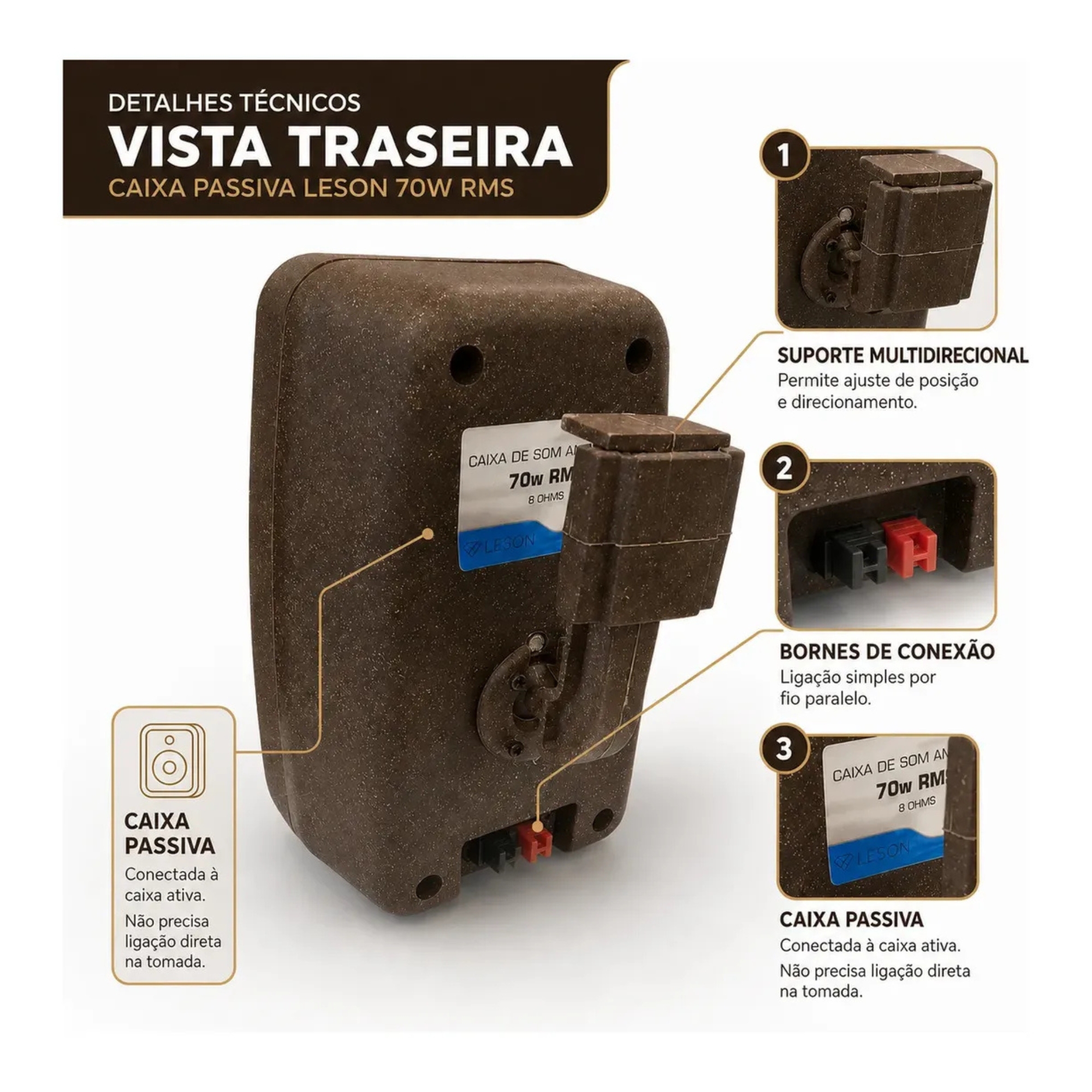 Par de Caixas de Som Ambiente 4 Polegadas 70W 8Ohms cor Imbuia Leson - 2LS70CX07