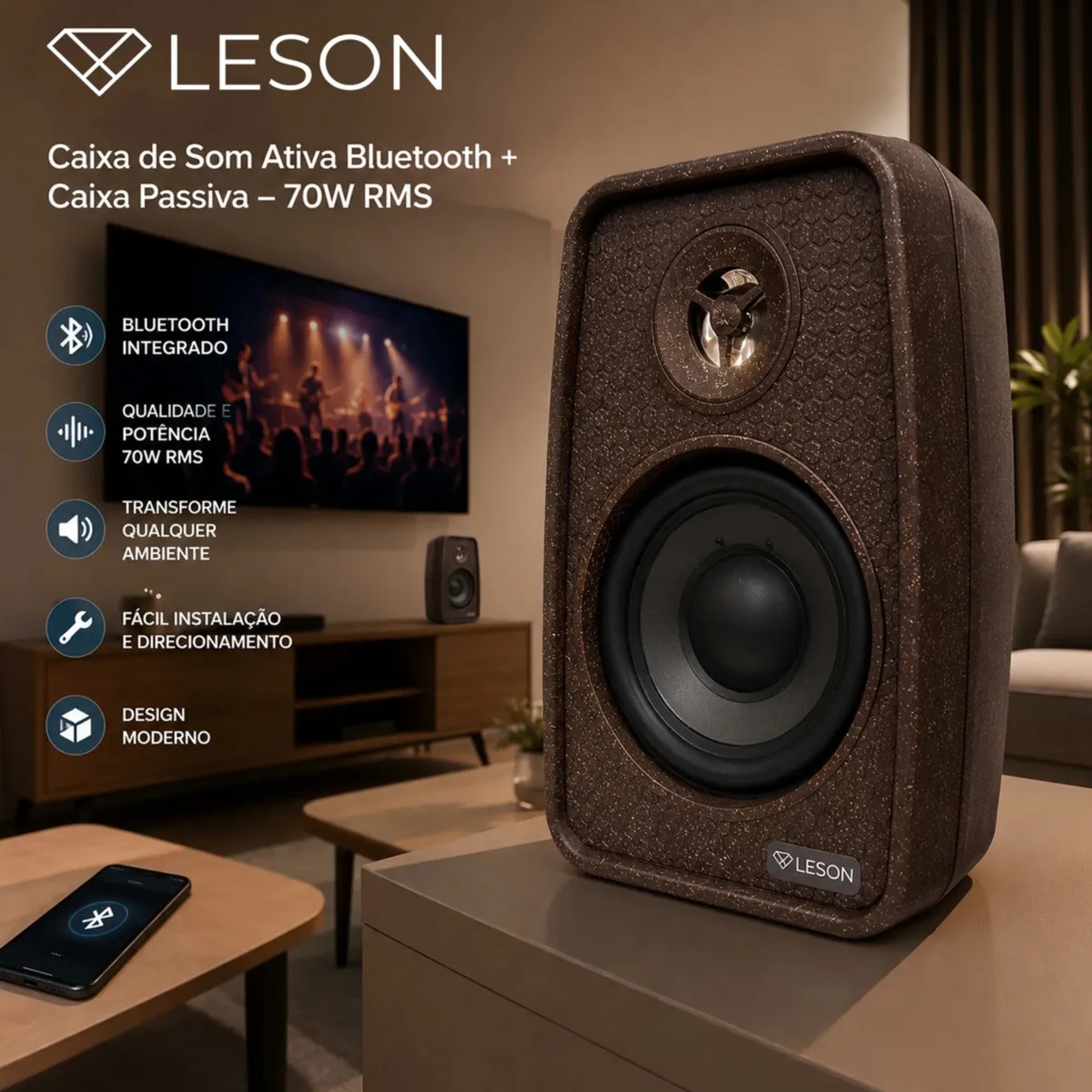 Par de Caixas de Som Ambiente 4 Polegadas 70W 8Ohms cor Imbuia Leson - 2LS70CX07