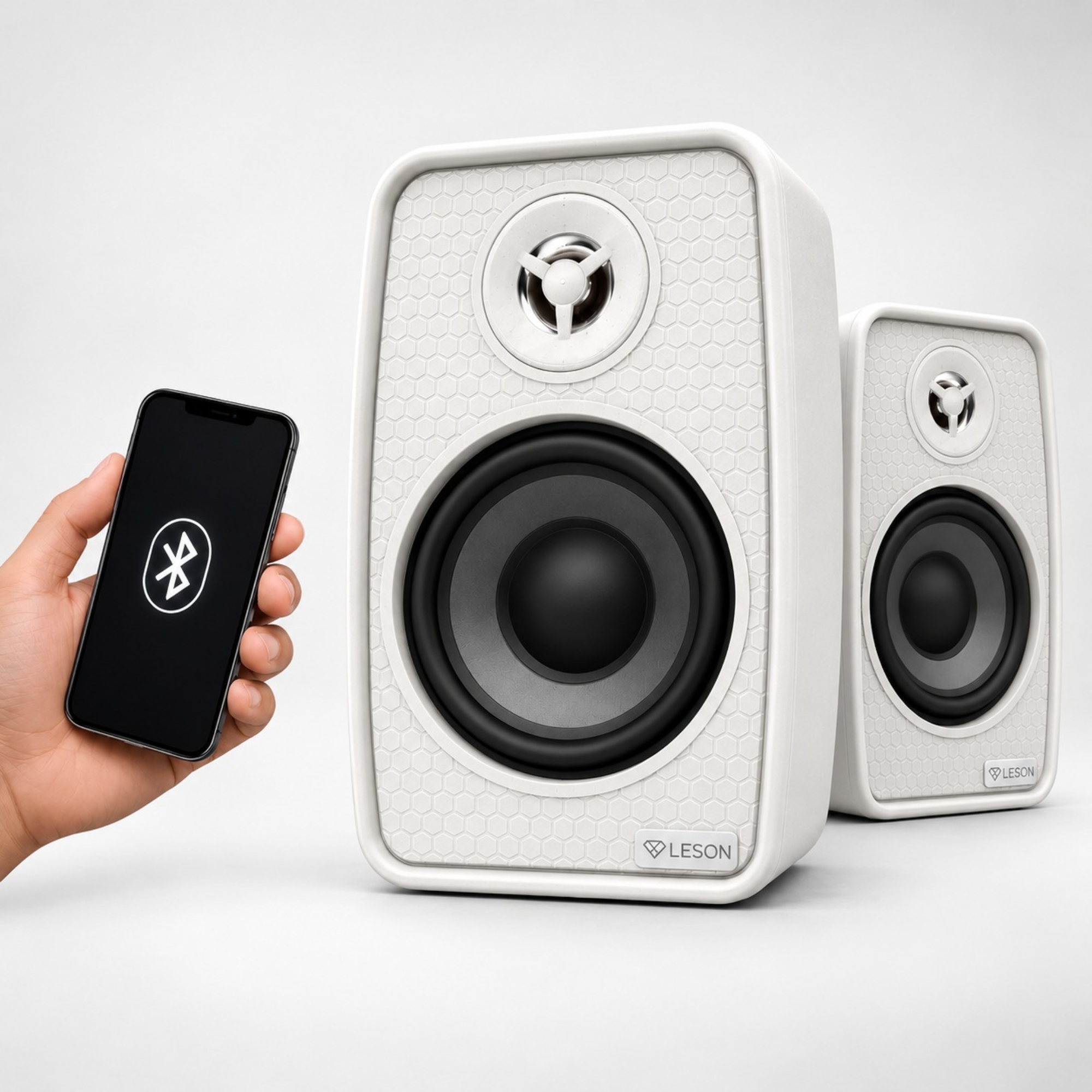 Kit 2 Caixas Som Ambiente Ativa Bluetooth + Passiva 70WRMS 8Ohms cor Branca Leson - 2LSCXB007