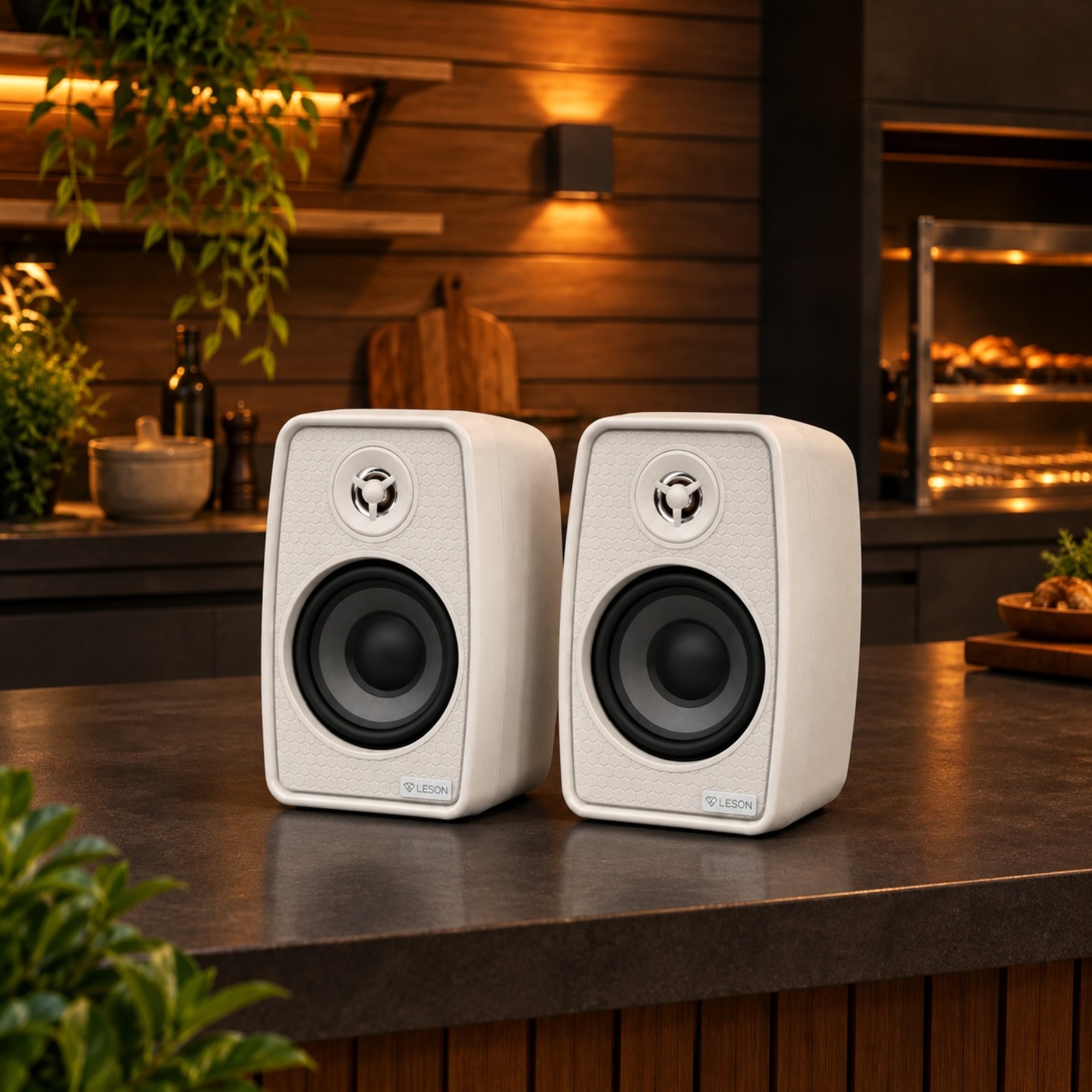 Kit 2 Caixas Som Ambiente Ativa Bluetooth + Passiva 70WRMS 8Ohms cor Branca Leson - 2LSCXB007