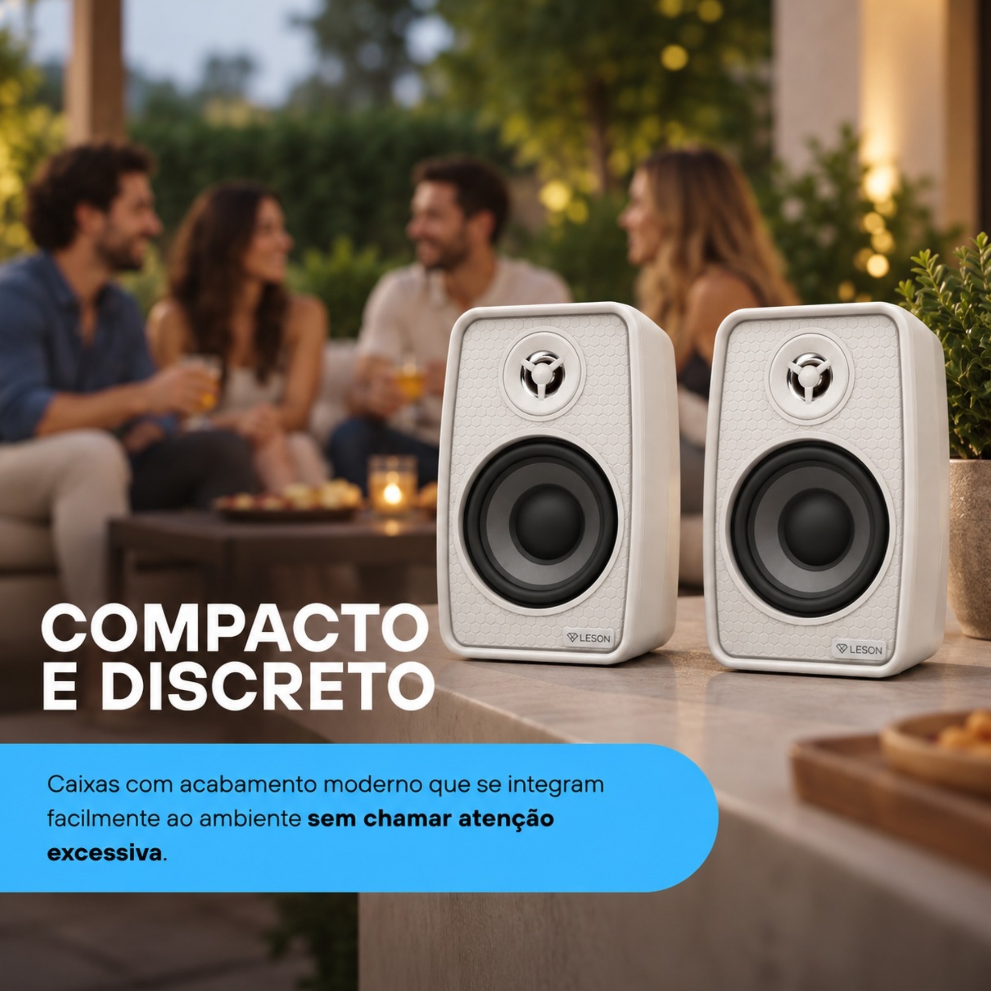 Kit 2 Caixas Som Ambiente Ativa Bluetooth + Passiva 70WRMS 8Ohms cor Branca Leson - 2LSCXB007