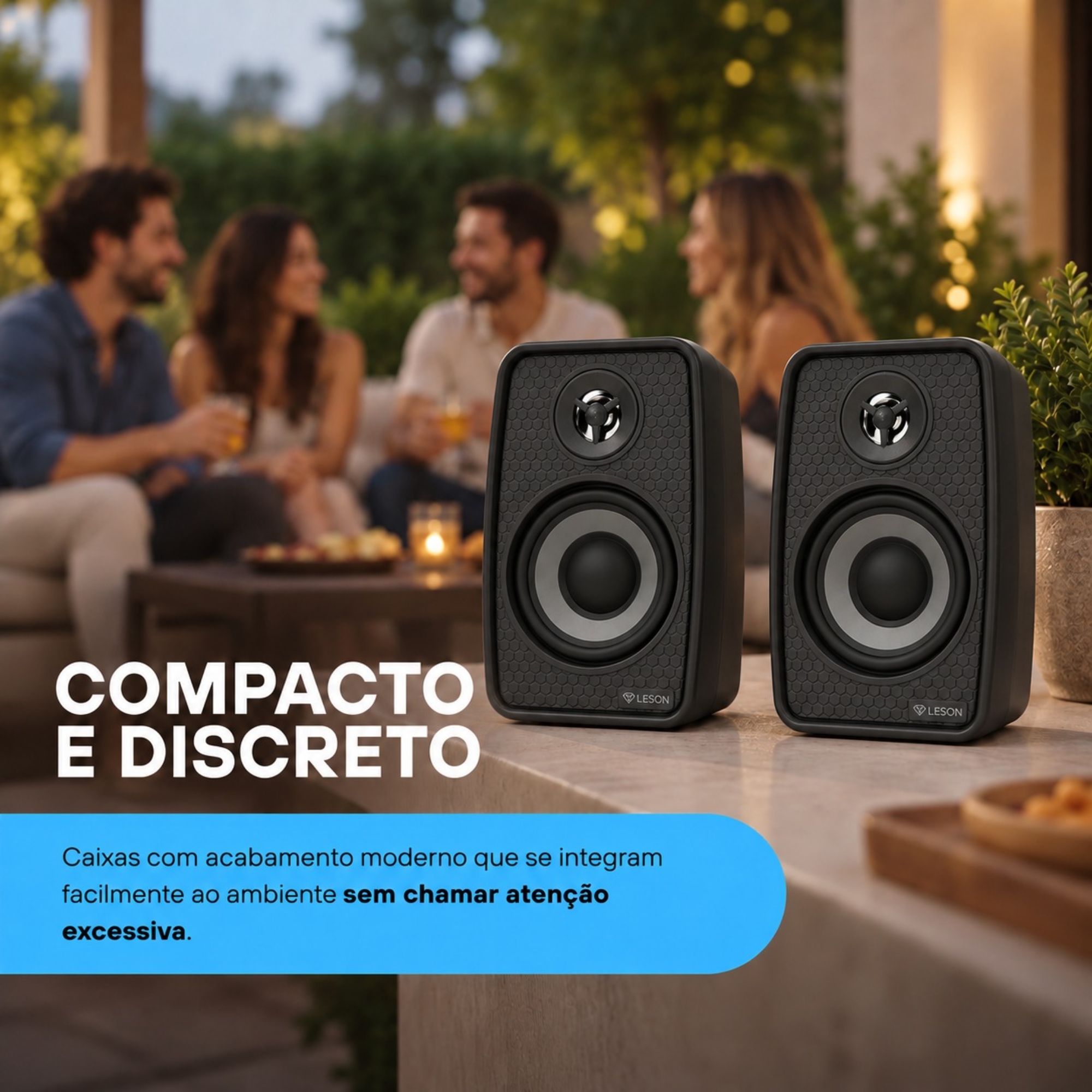 Kit 2 Caixas Som Ambiente Ativa Bluetooth + Passiva  70WRMS 8Ohms Preta Leson - 2LSCXP007