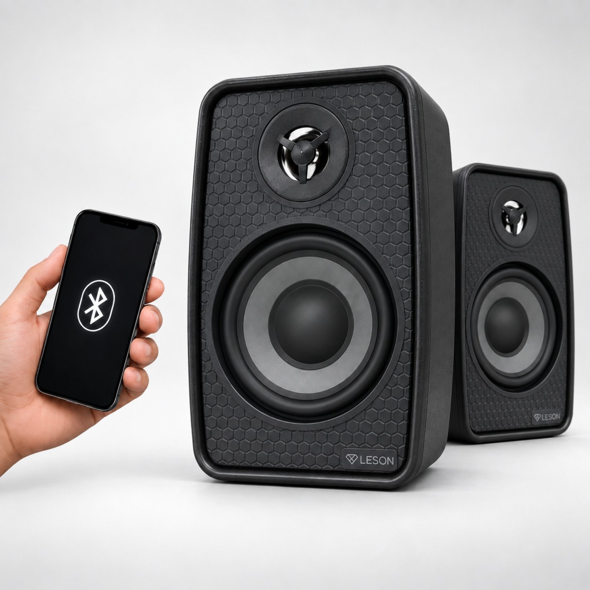 Kit 2 Caixas Som Ambiente Ativa Bluetooth + Passiva  70WRMS 8Ohms Preta Leson - 2LSCXP007