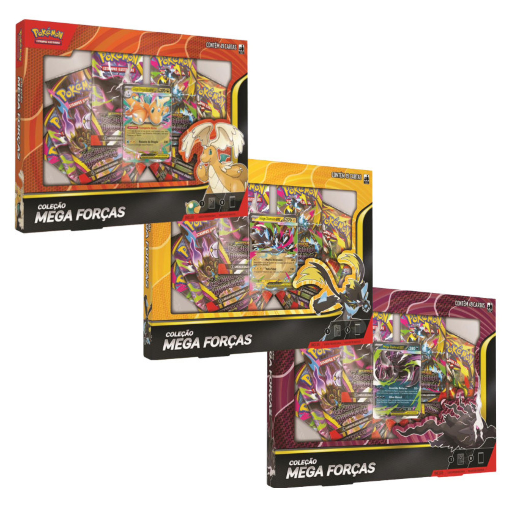 3 Box Pokémon Coleção Mega Forças - Mega Darkrai, Mega Dragonite e Mega Zeraora EX Copag - 37366