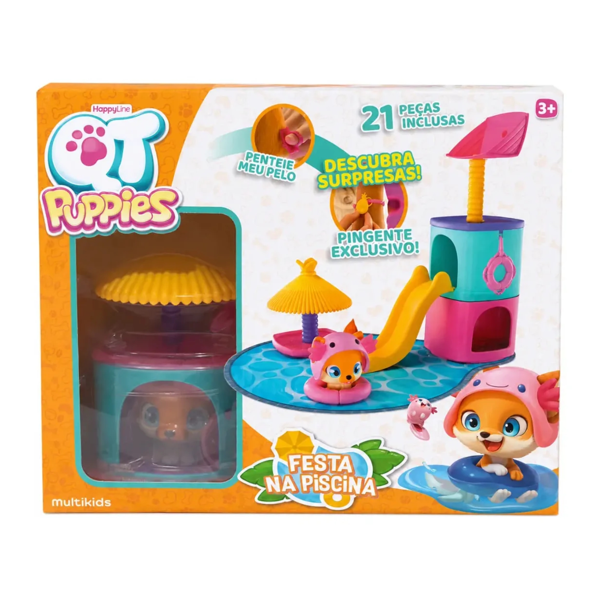 Brinquedo Playset Puppies Cachorrinho Festa na Piscina Happy Line Multikids - BR2729