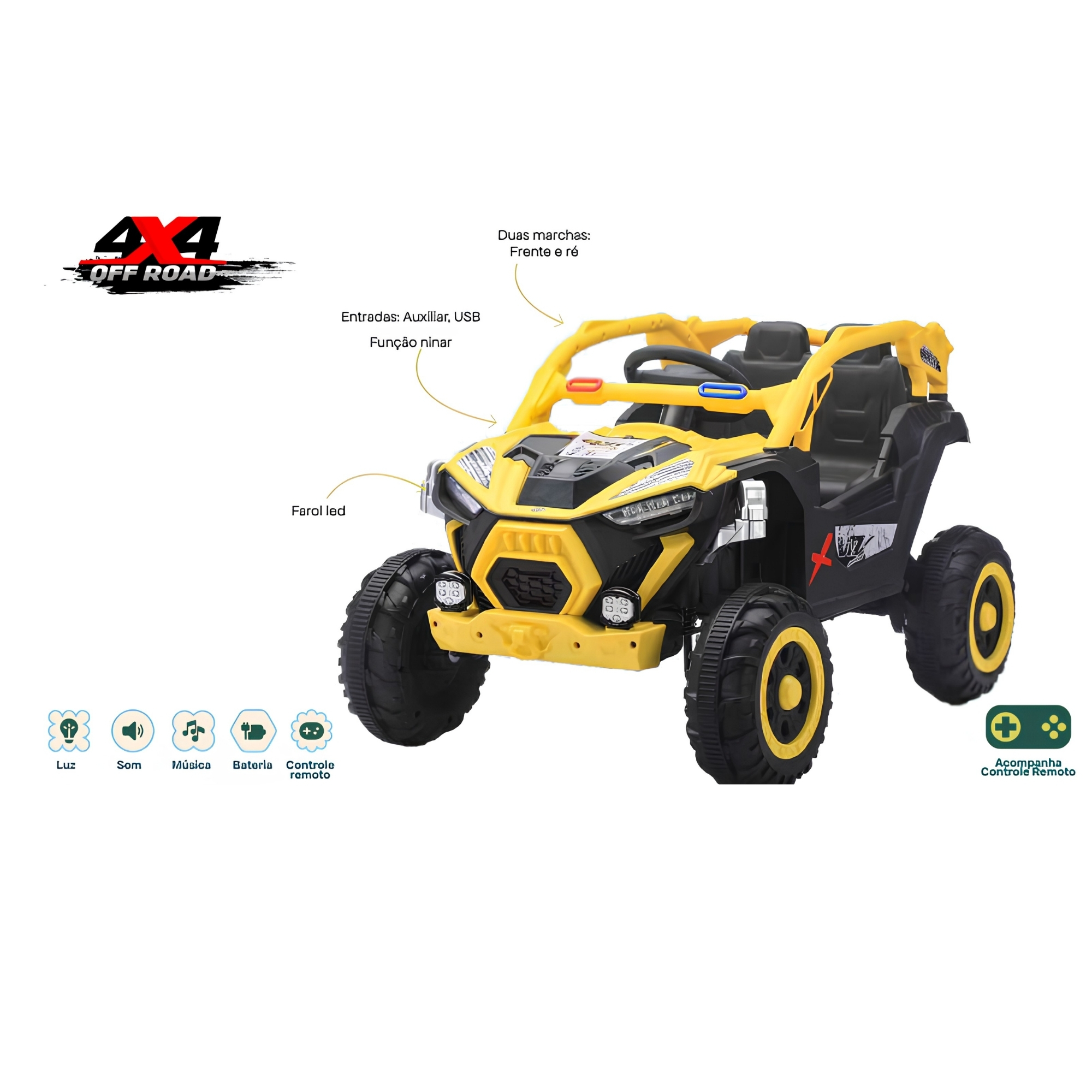 Carro Elétrico Infantil Mini UTV Adventure Amarelo 12V c/ Controle Remoto Zippy Toys - 16149