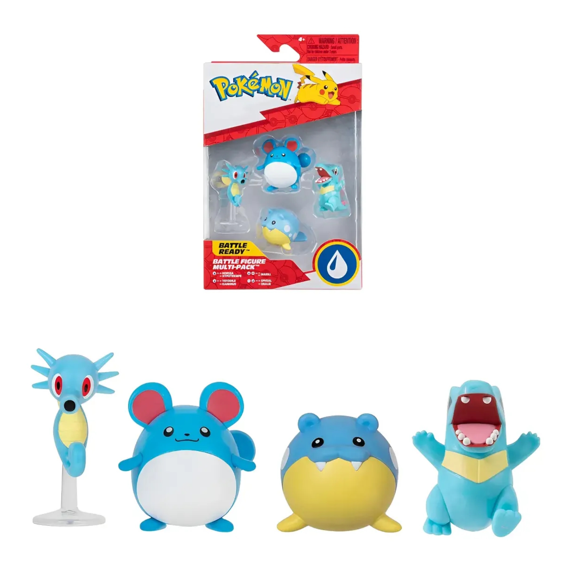 Multipack 4 Bonecos Pokemon tipo Água - Horsea, Totodile, Marill, Spheal Sunny - 005014