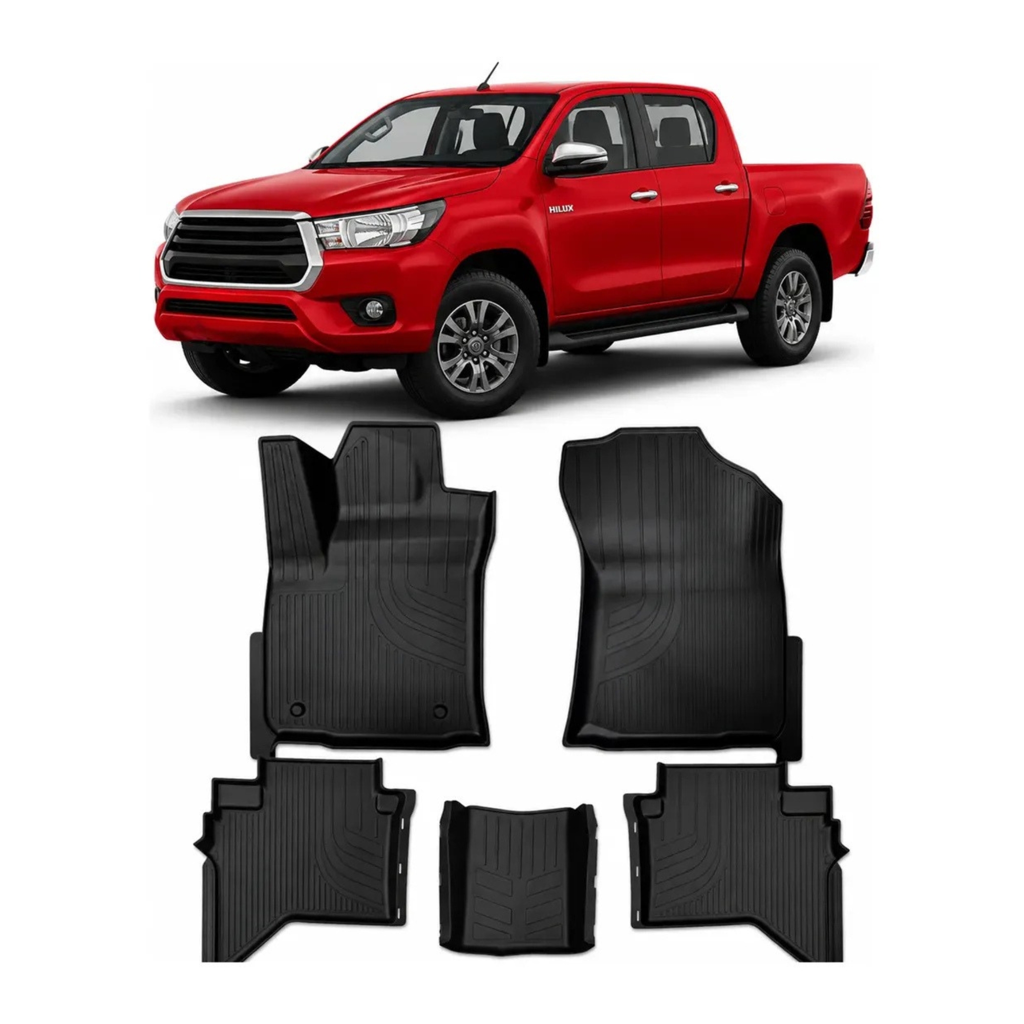 Tapete tipo Bandeja 4P Adaptável Hilux Cabine Dupla 2016/2024 5 Peças Grid - TB13005