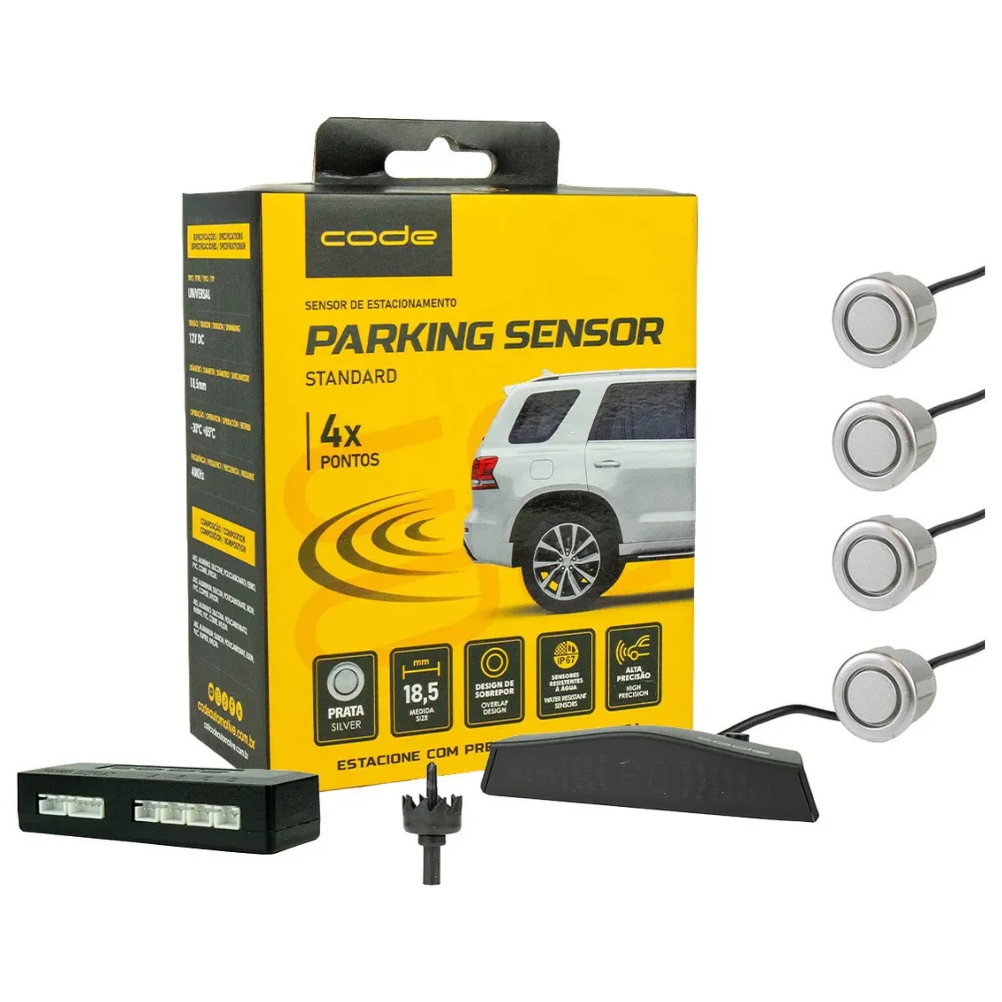 Sensor de Estacionamento Padrão 4 Pontas prata com Visor Code Tech One - KC-E-6482
