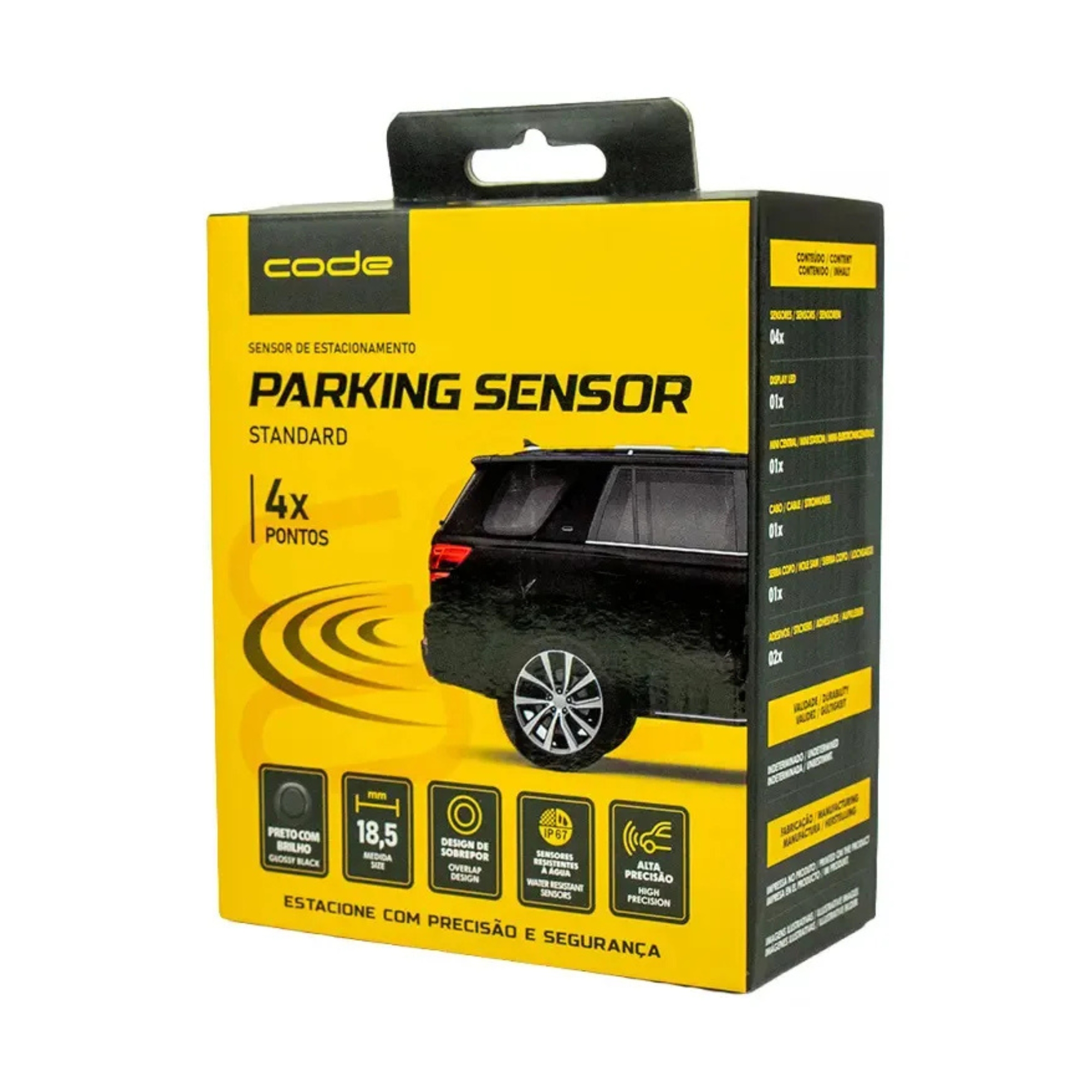 Sensor de Estacionamento Padrão 4 pontas Preto Brilho com Visor Code Tech One - KC-E-6483