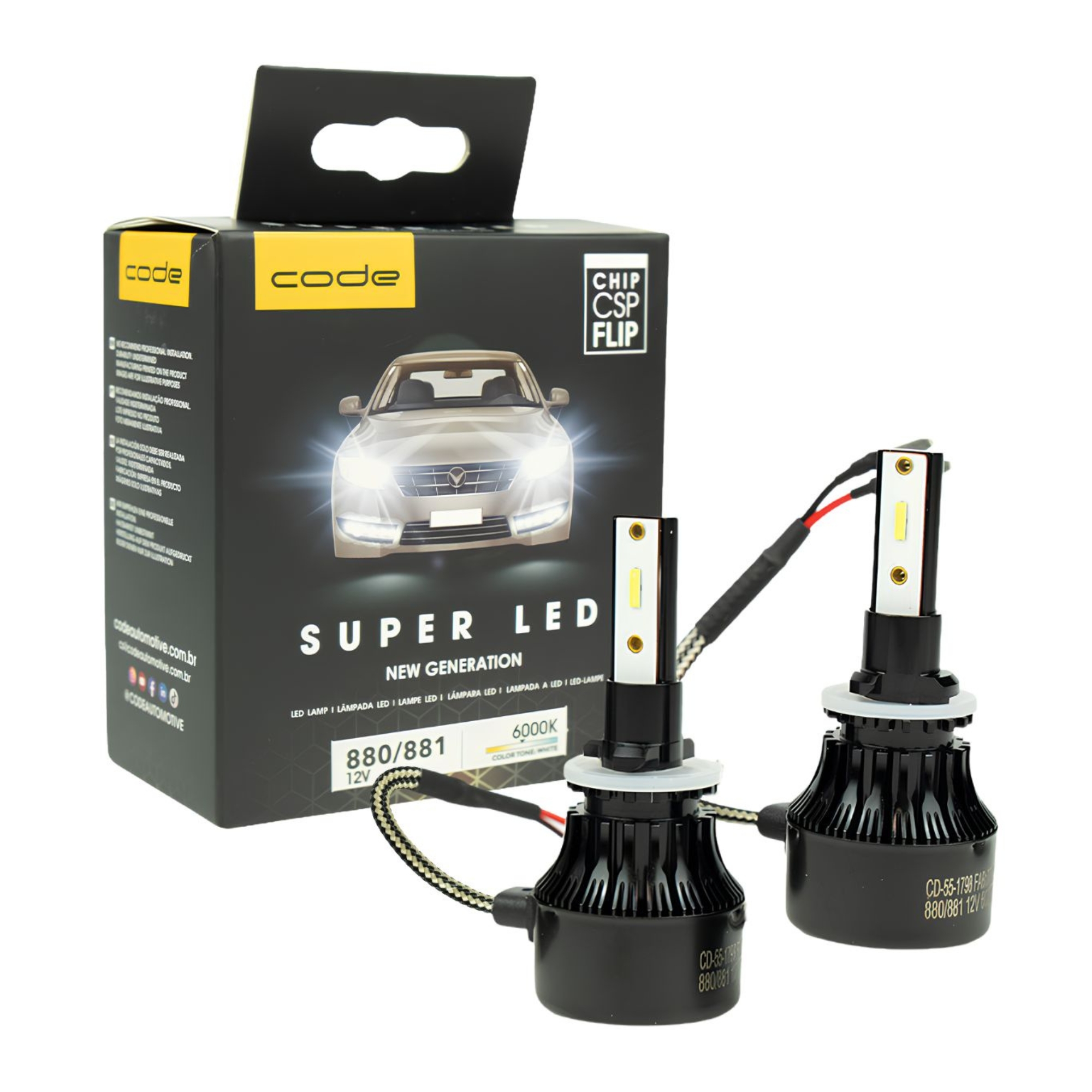 Lâmpada Automotiva Super Led CSP Flip 6000K Encaixe 880/881 c/ 2 unidades Code Tech One - KC-F-6113