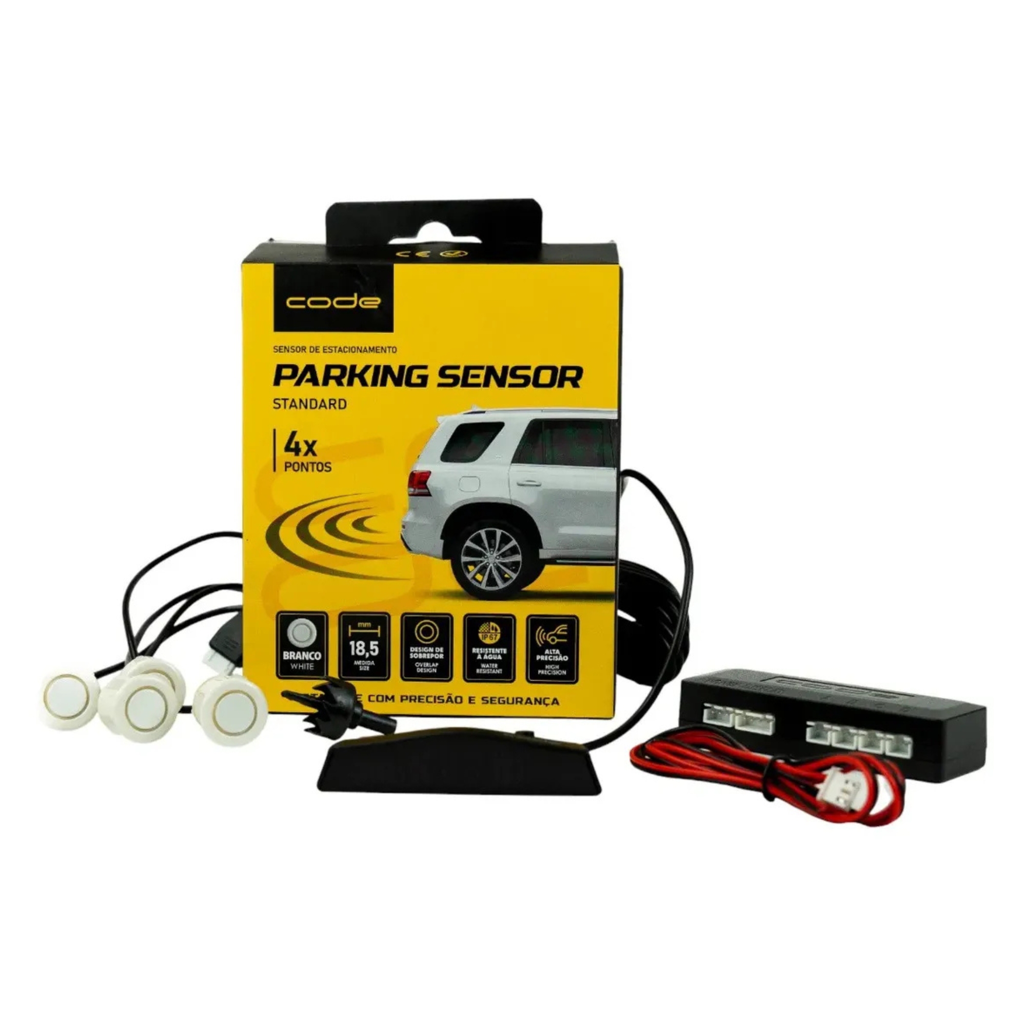 Sensor de Estacionamento Padrão 4 Pontas Branco com Visor Code Tech One - KC-E-6480