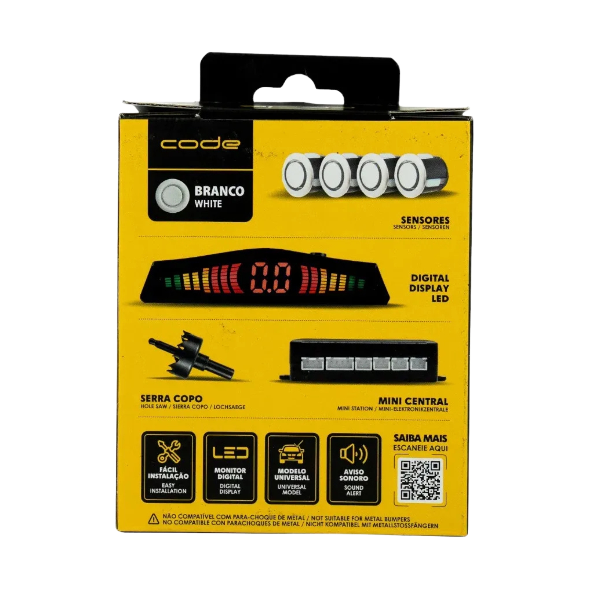 Sensor de Estacionamento Padrão 4 Pontas Branco com Visor Code Tech One - KC-E-6480