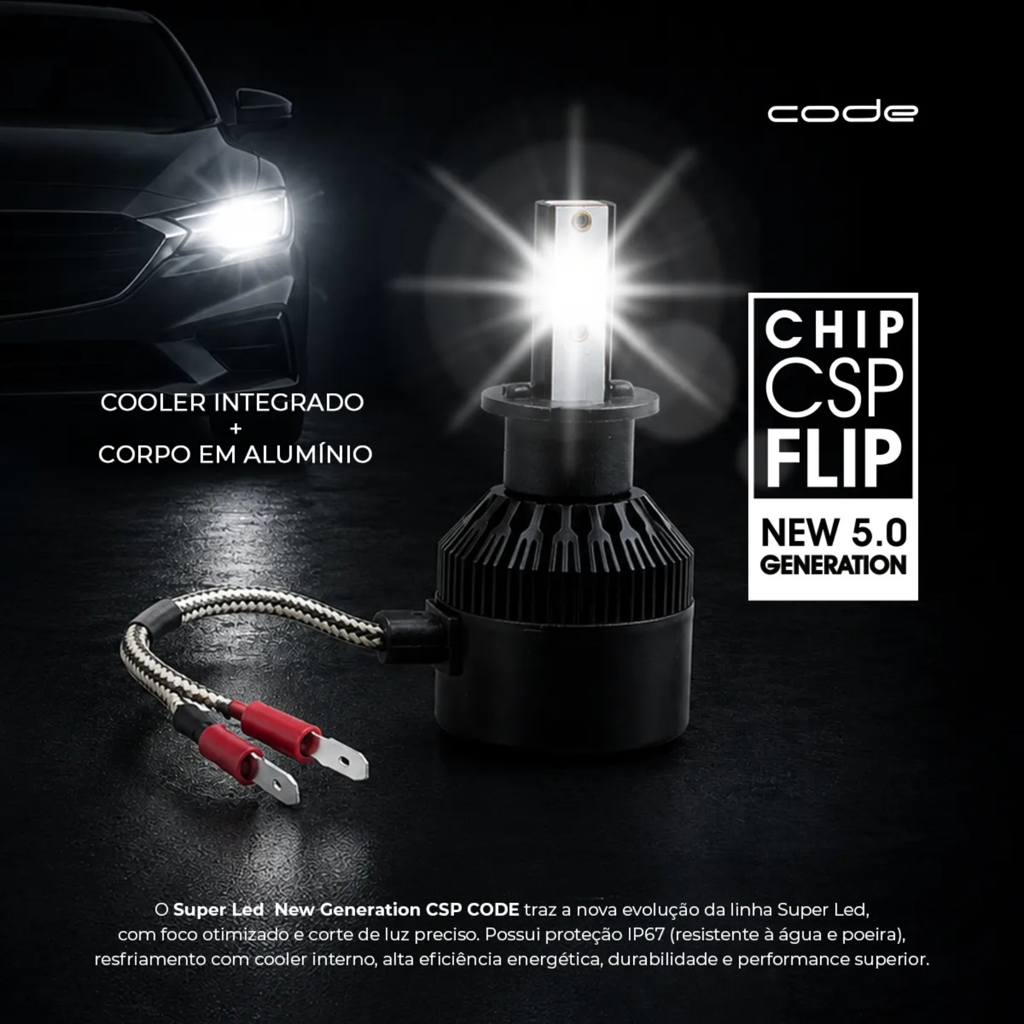 Lâmpada Automotiva Super Led Code 12V Csp 6000K H3 c/ 2 unidades Code Tech One - KC-F-6118