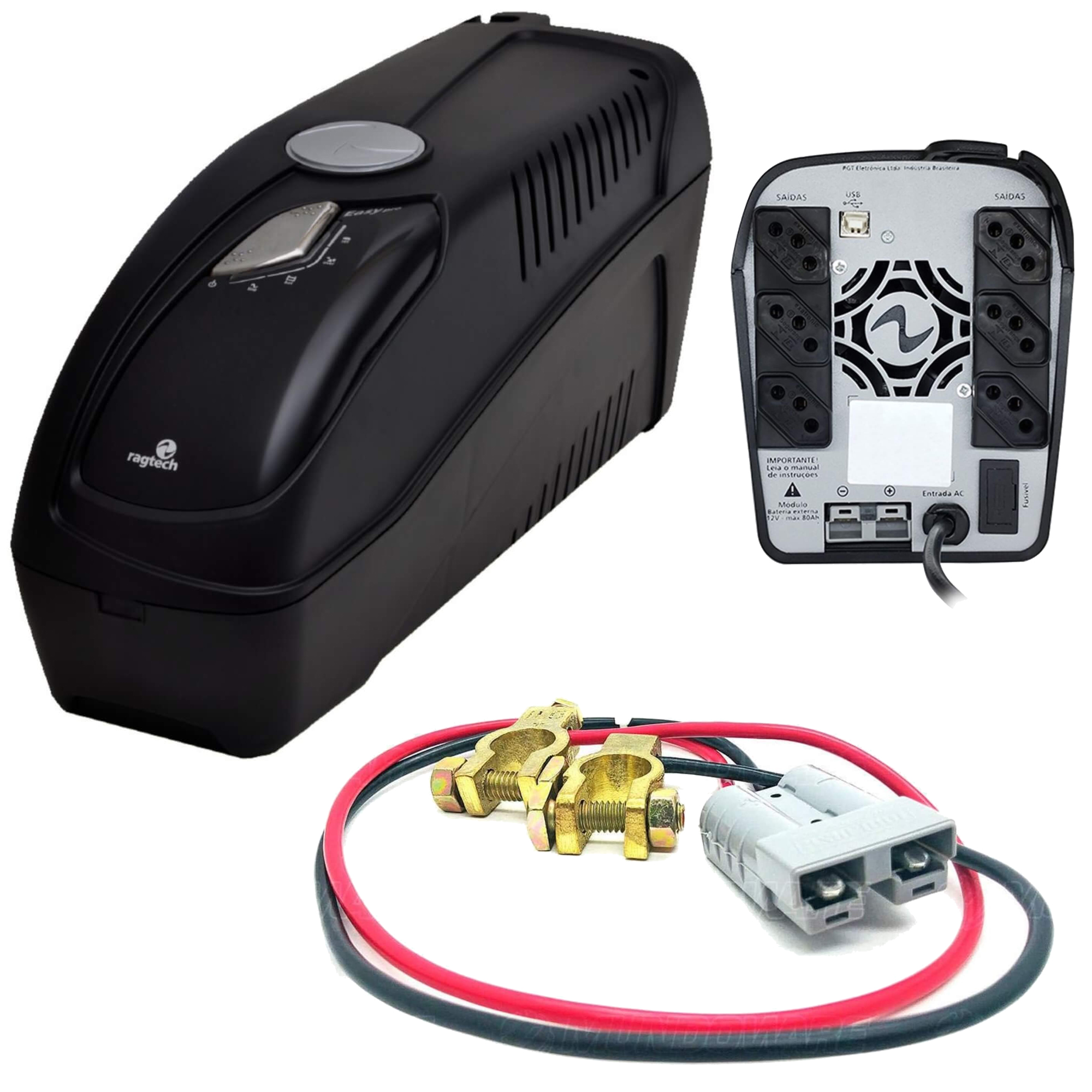 Nobreak Ragtech 700VA Senoidal 4164 Easy Pro Trivolt Automático 6 Tomadas + Cabo Bateria 12v