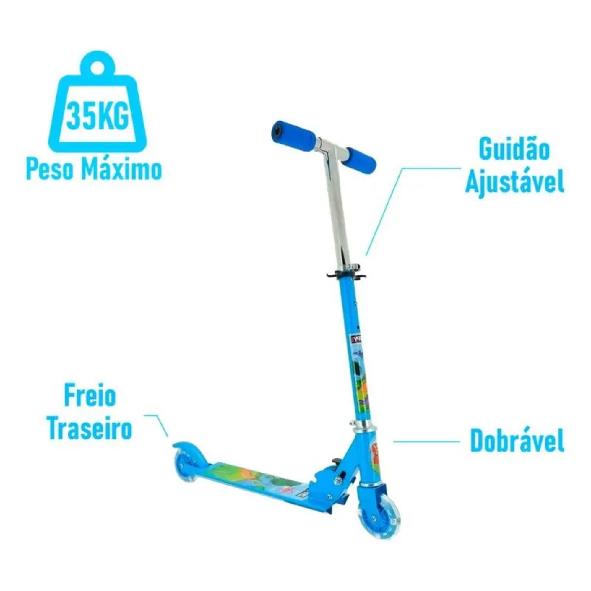 Patinete Dobrável Classic 2 Rodas Azul Infantil Zippy Toys - 8743