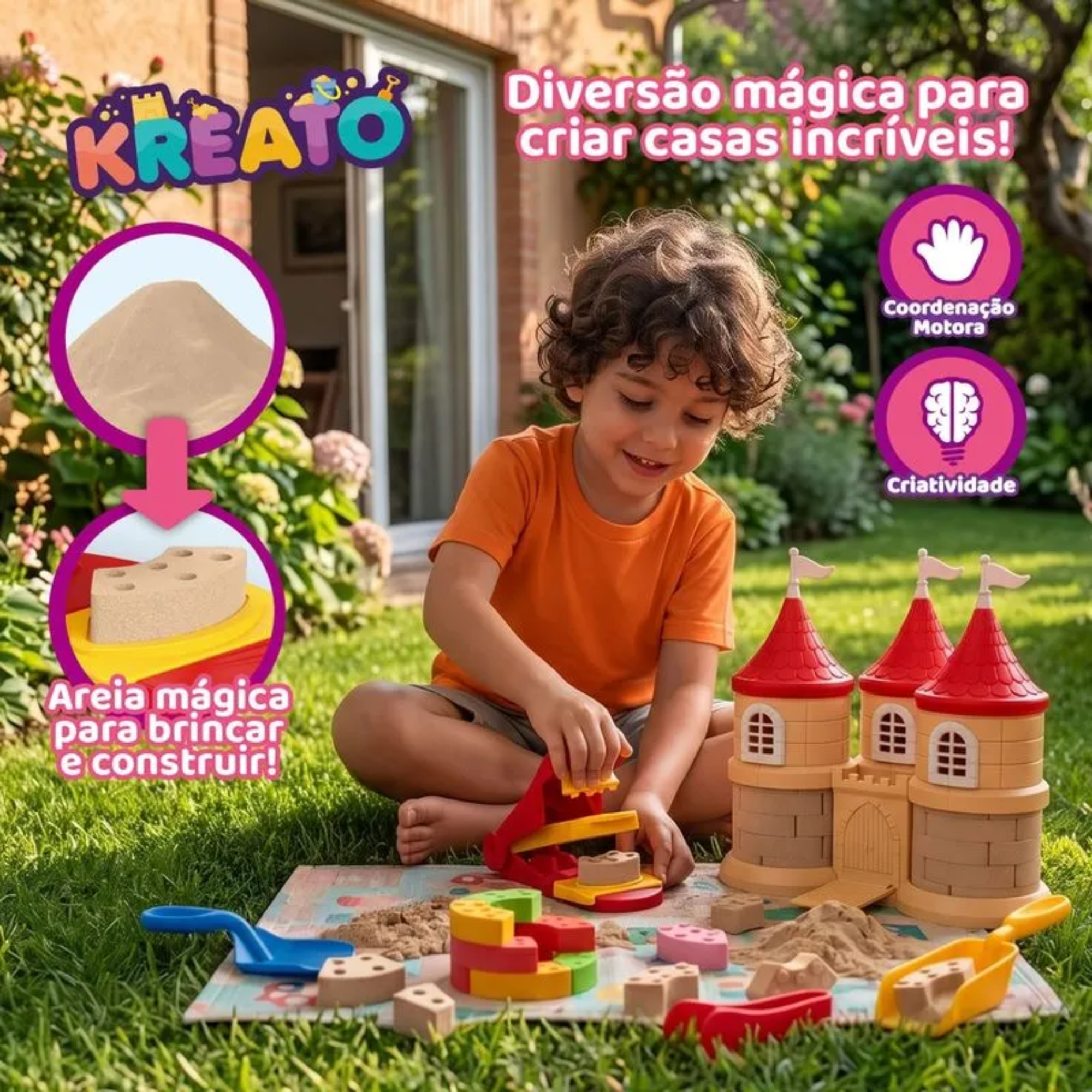 Kit Areia Mágica Castelo Kreato Infantil com 18 Acessórios Multikids - BR2792