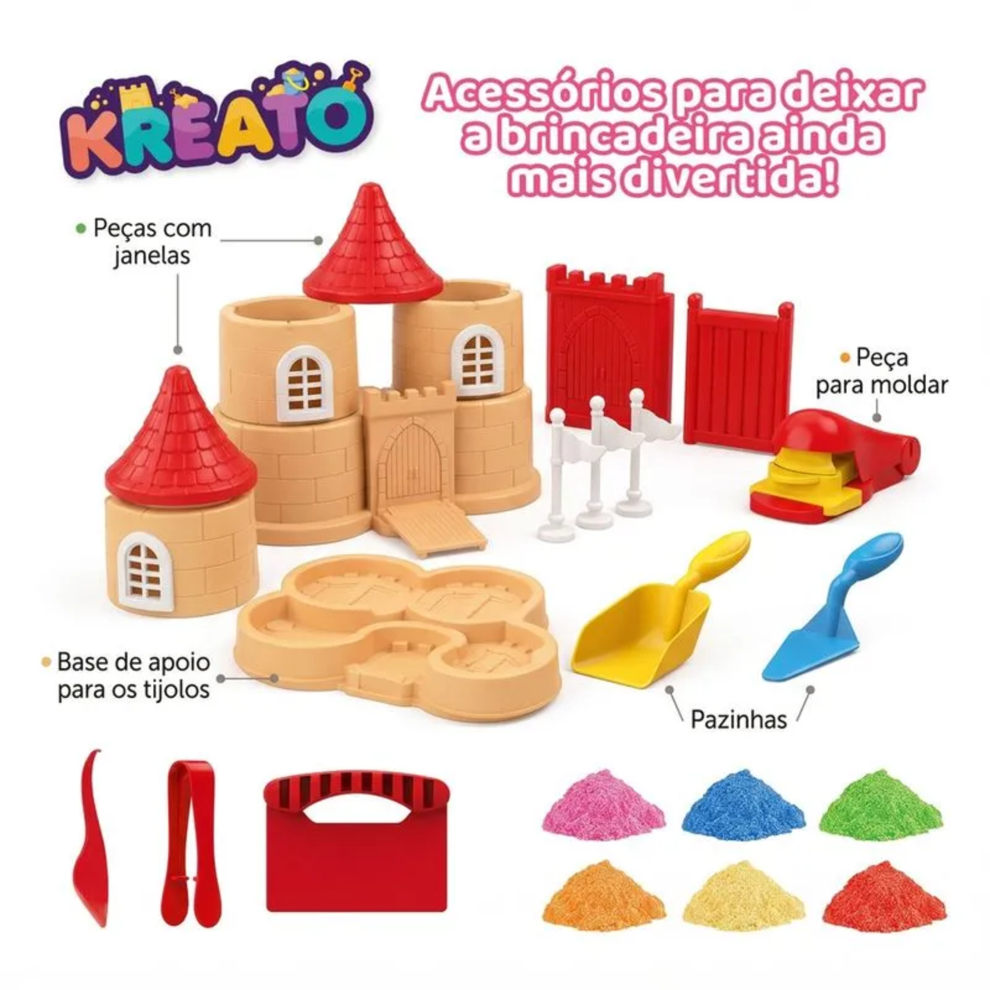 Kit Areia Mágica Castelo Kreato Infantil com 18 Acessórios Multikids - BR2792