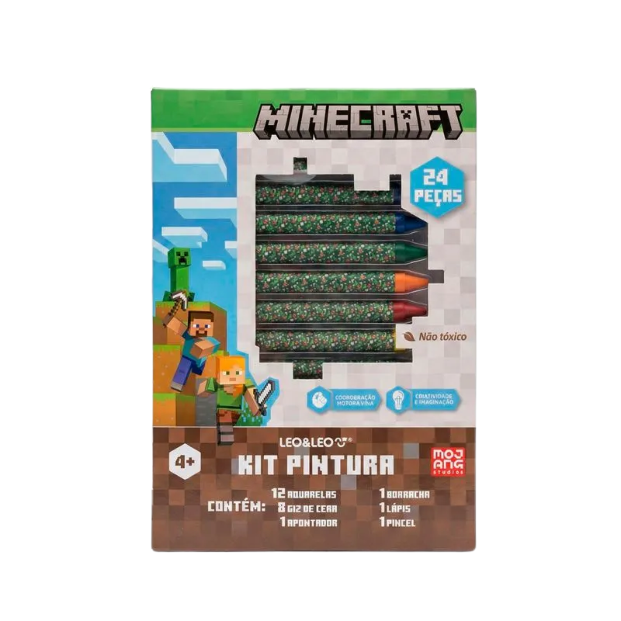 Kit Pintura Cores dos Personagens Minecraft Estojo c/ 24 Peças Leo&Leo Leonora - 10654