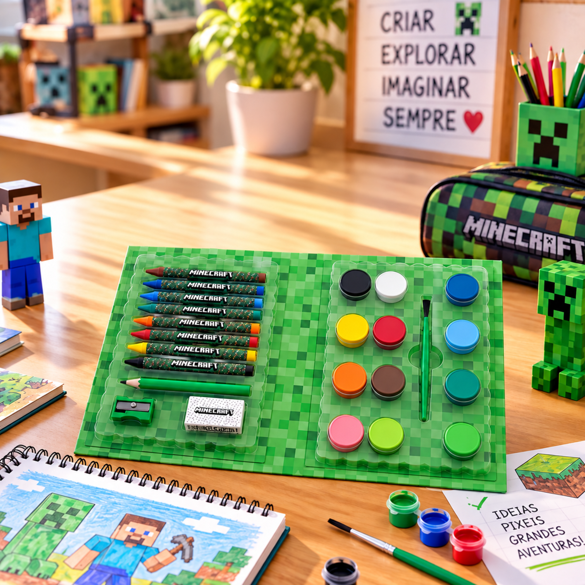 Kit Pintura Cores dos Personagens Minecraft Estojo c/ 24 Peças Leo&Leo Leonora - 10654