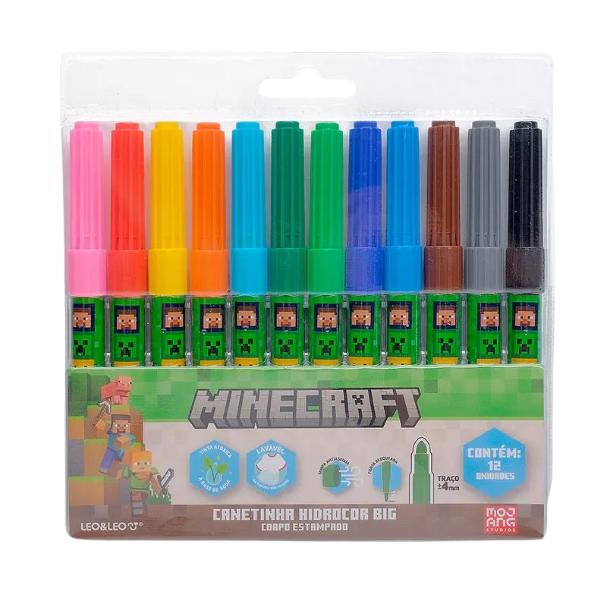 Canetinha Hidrocor Big Minecraft 12 Cores Leo&Leo Leonora - 10674