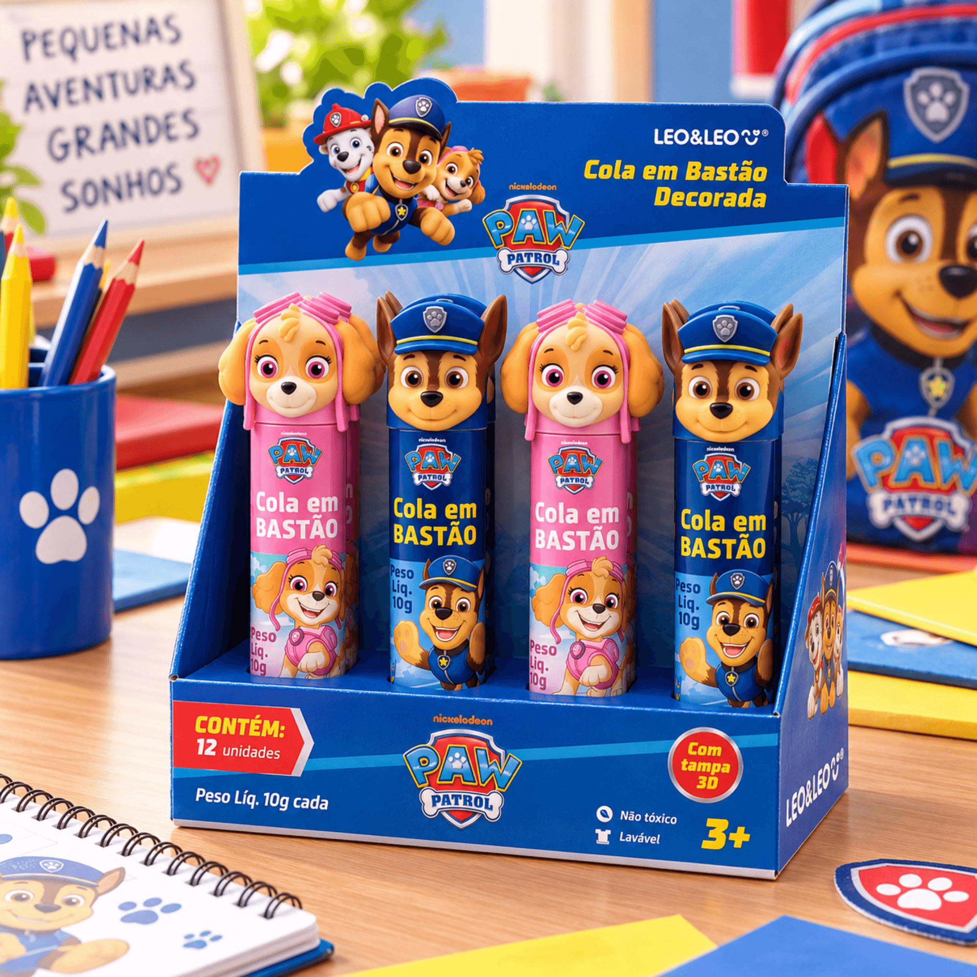 Cola em Bastão Decorada Patrulha Canina 10g Display c/12un Leo&Leo Leonora - 10712