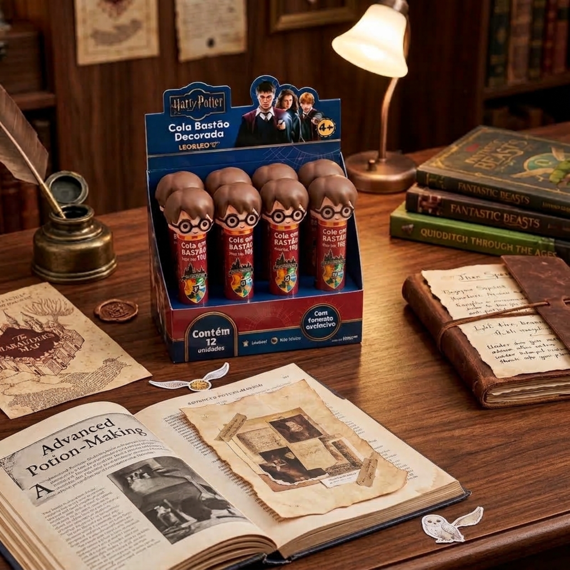 Cola Bastão Decorada Harry Potter 10g Display com 12 Unidades Escolar Leo&Leo Leonora - 10713